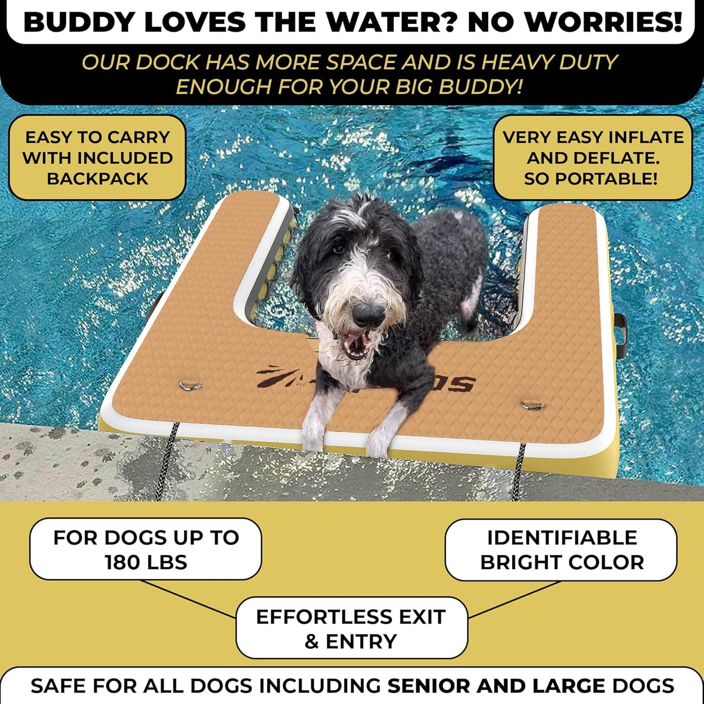 Inflatable Floating Dock for Lakes - (6' x 8’ and Dog Dock) - Large Floating Platform Lake Mat - Dog Water Ramp - Deck Floating Pad for Boats