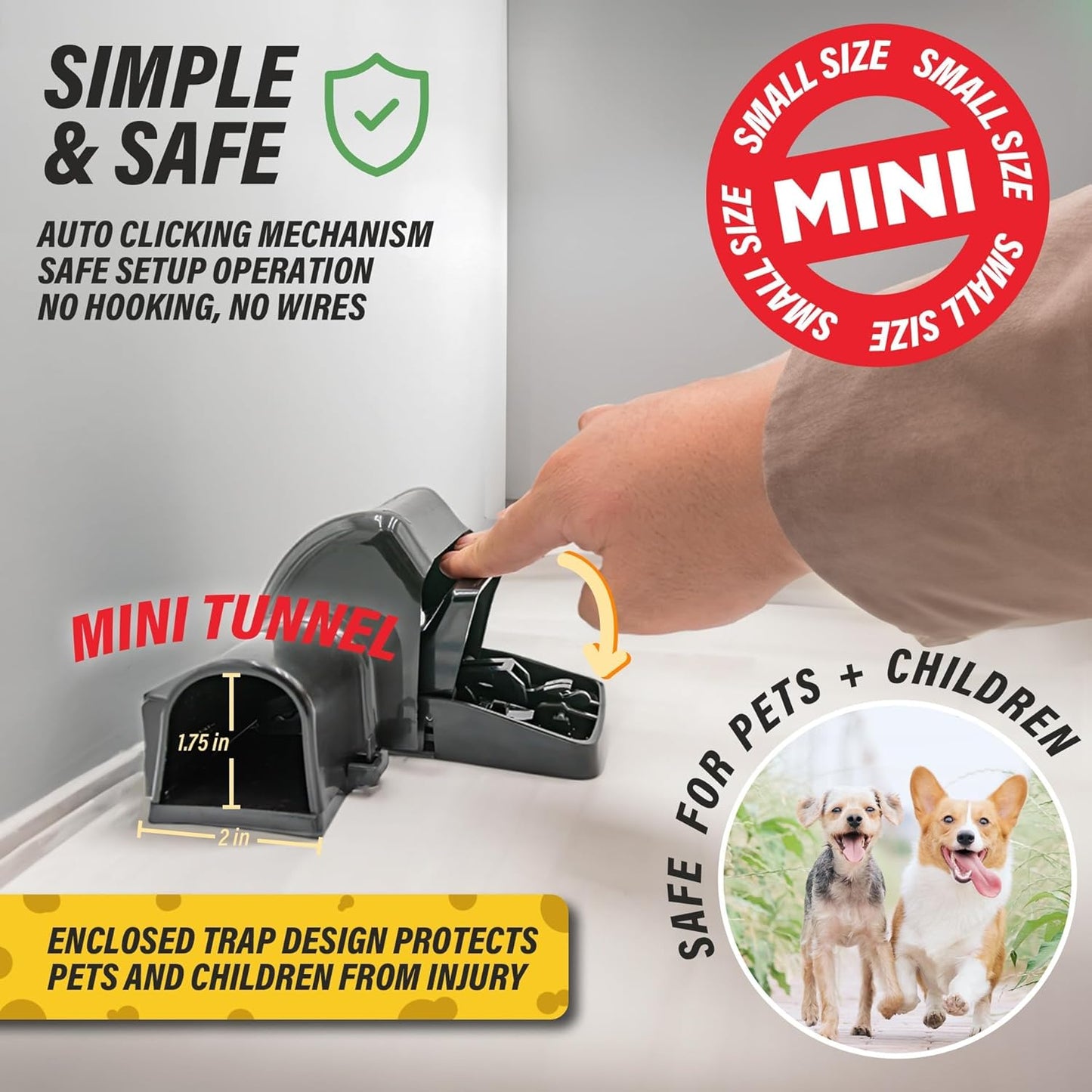 Tratper Mouse Tunnel Traps. Prevents Accidental Triggering with Dual Tunnel Design. Covered Snap Traps for Humane Kill, Safe and Reusable, Pest Control for Mice, Indoor & Outdoor Use, 4 Pack