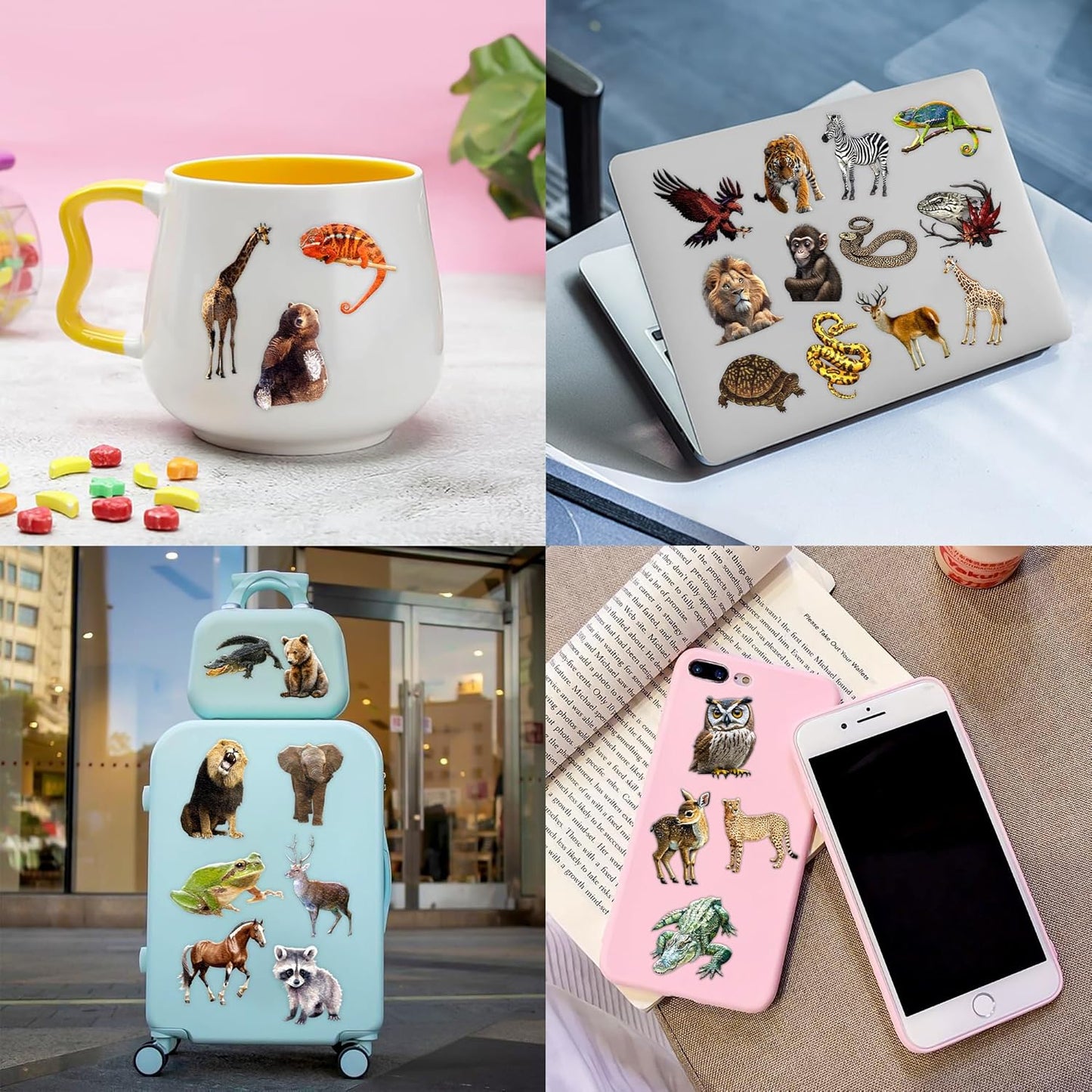60 PCS Realistic Wildlife Jungle Animal Pre-Cut Temporary Tattoos Sticker Reptile Birthday Party Decorations Supplies Favors Gifts Boys Girls Zoo Cute Fake Tattoo School Reward Themed