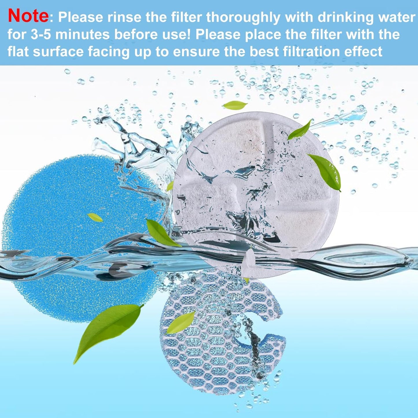 6 Set Cat Water Fountain Filters and Filter Sponges, 3 Triple Filtration System Pet Dog Water Dispenser Filter Replacement Activated Carbon Filters for 67oz/2L Stainless Steel Cat Fountain
