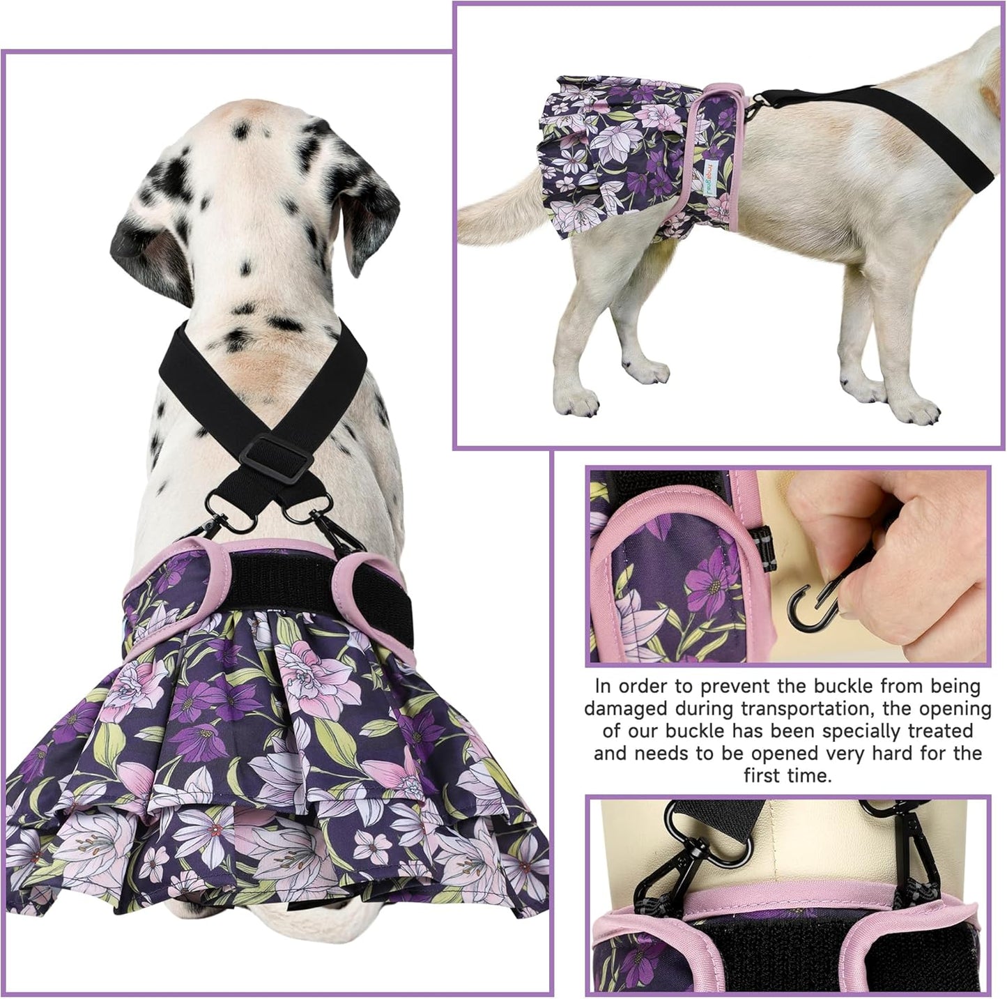 Washable Female Dog Diapers (4 Pack+1 Suspenders), Reusable Female Girl Doggy Doggie Puppy Wraps Panties Belly Band for Pet Heat Period Pooping Peeing Potty Training Incontinence Marking Flower XLarge