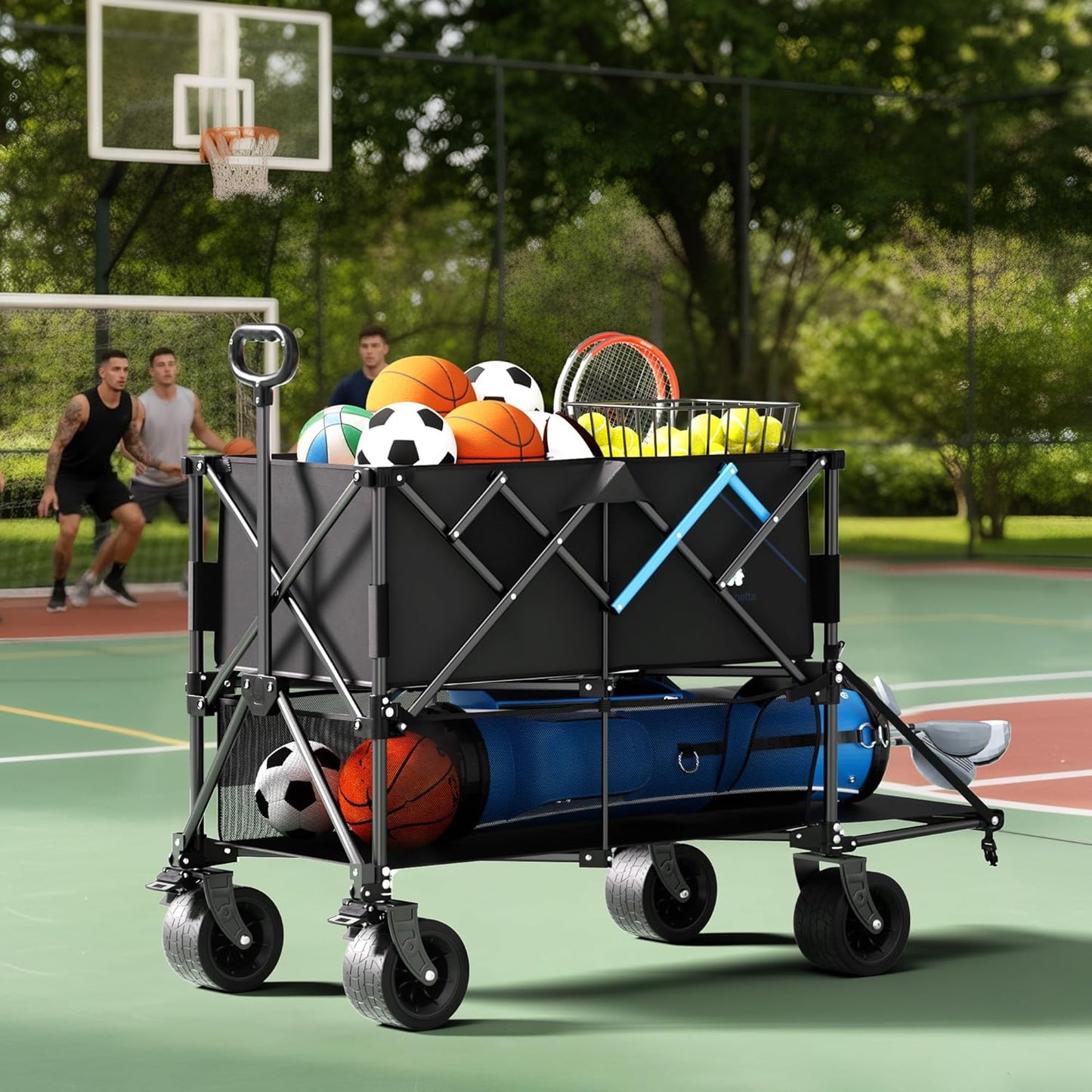 Homebetta 52" Heavy Duty Double-Layer Wagon with Brakes,560LBS Double Decker Wagon,650L Collapsible Wagons Carts with All-Terrain Big Wheels for Sports,Camping,Fishing,Transport