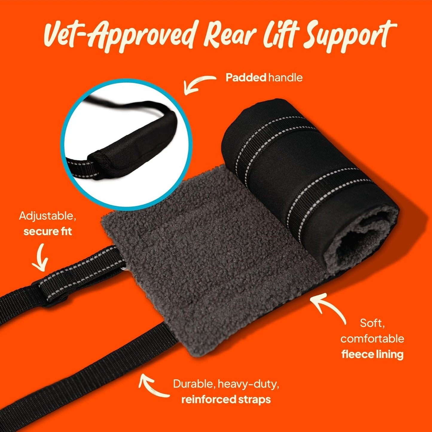 Dog Lifting Harness - Mobility Sling for Weak Back Legs - Rear Support with Soft Fleece Pad, Adjustable Straps & Padded Handle for Recovery & Senior Dogs - Machine Washable (Size S)