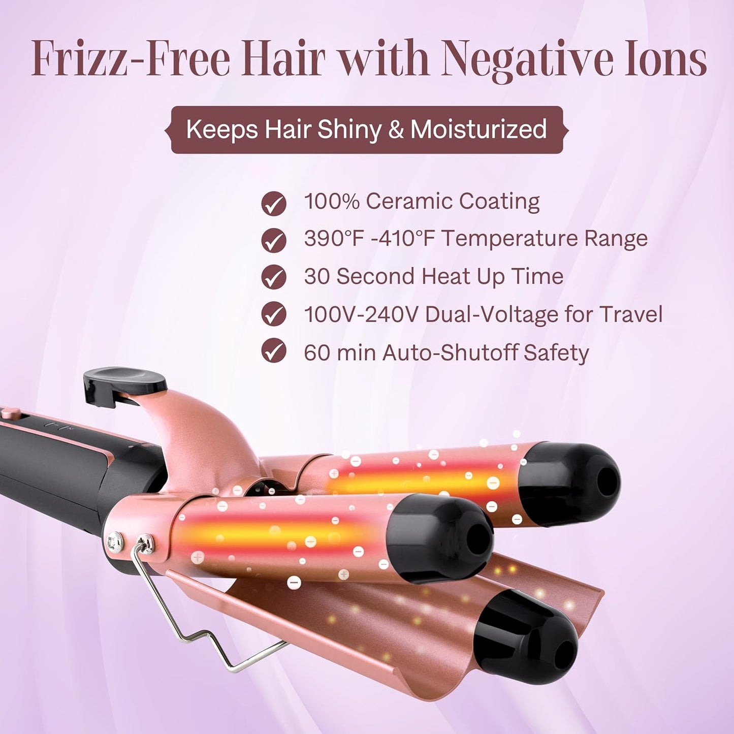 Asani Curling Iron Wand Set 6-in-1 - Beachwaver Hair Curler with 3 Barrel Hair Crimper, Tapered, Spiral Curling Iron - Fast Heating Travel Hot Styling Tools for Women with Dual Voltage (110-240V AC)
