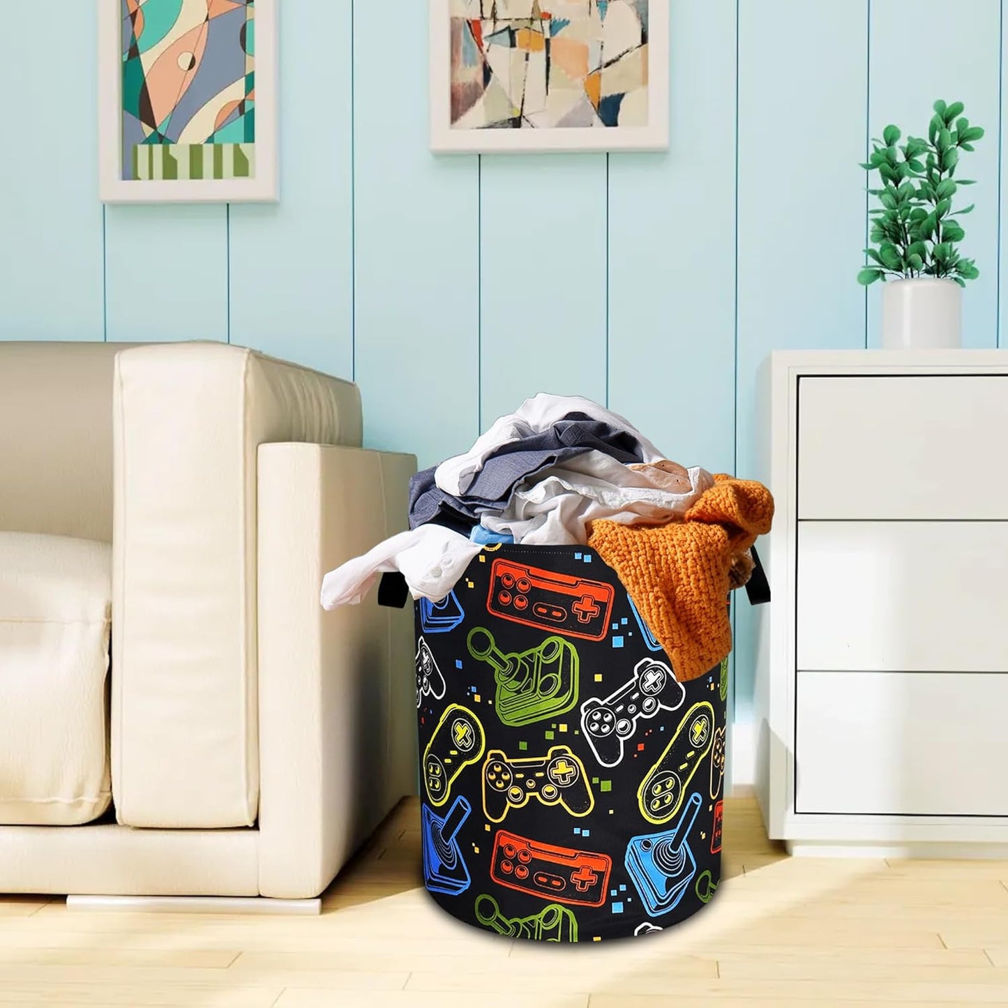 Game Consoles Laundry Basket Funny Colorful Oxford Cloth Laundry Hamper With Handle Foldable Portable Clothes Storage Basket 18.9 X 16.5 Inch Storage Bag For Laundry Room/Bathroom/Bedroom/Dormitories