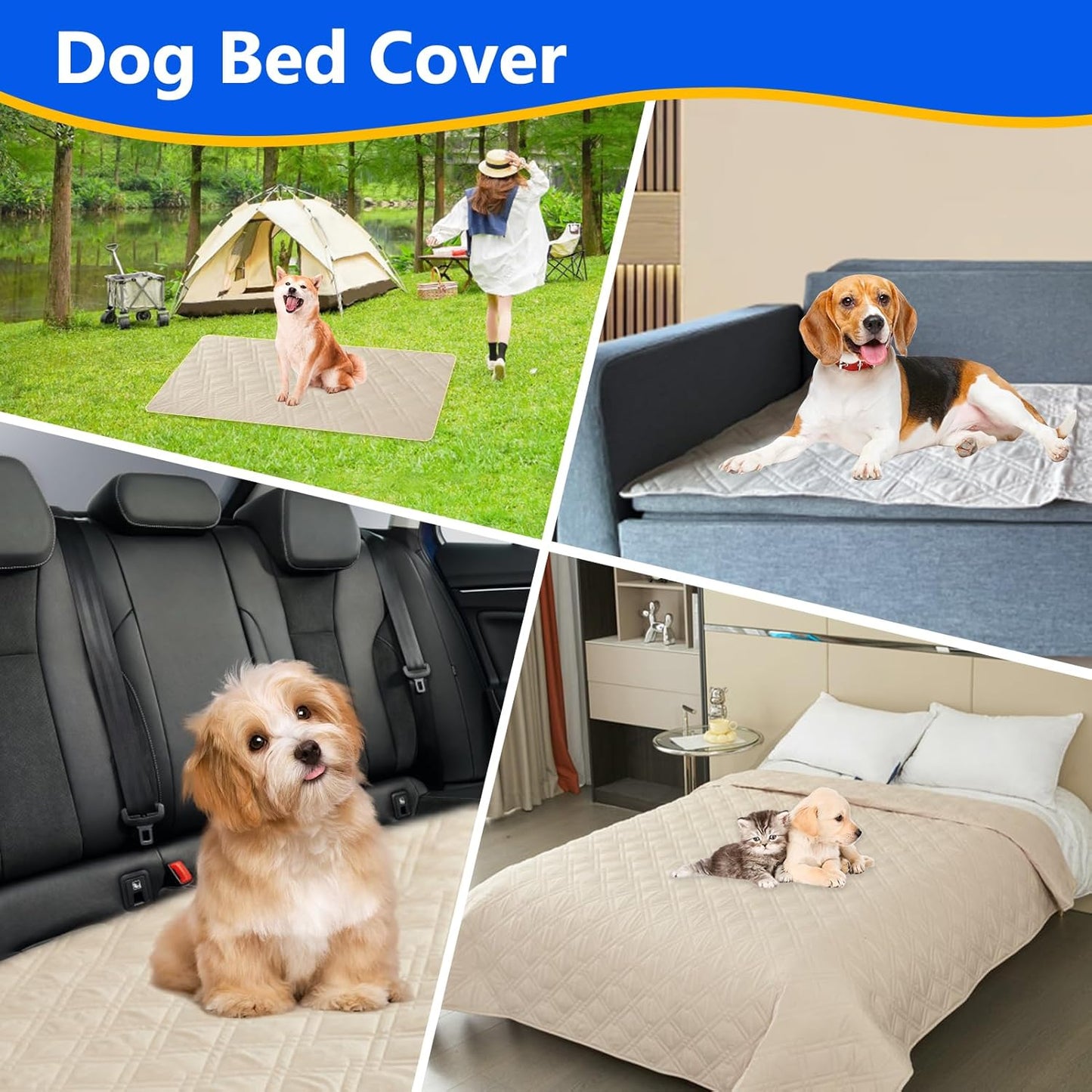 Dog Bed Cover, 100% Waterproof & Anti-Slip Pet Blanket Sofa Mat, Reusable Washable Geometric Embroidery Mattress, Camping Pad for Dogs/Cats (30x70 inch, Beige)