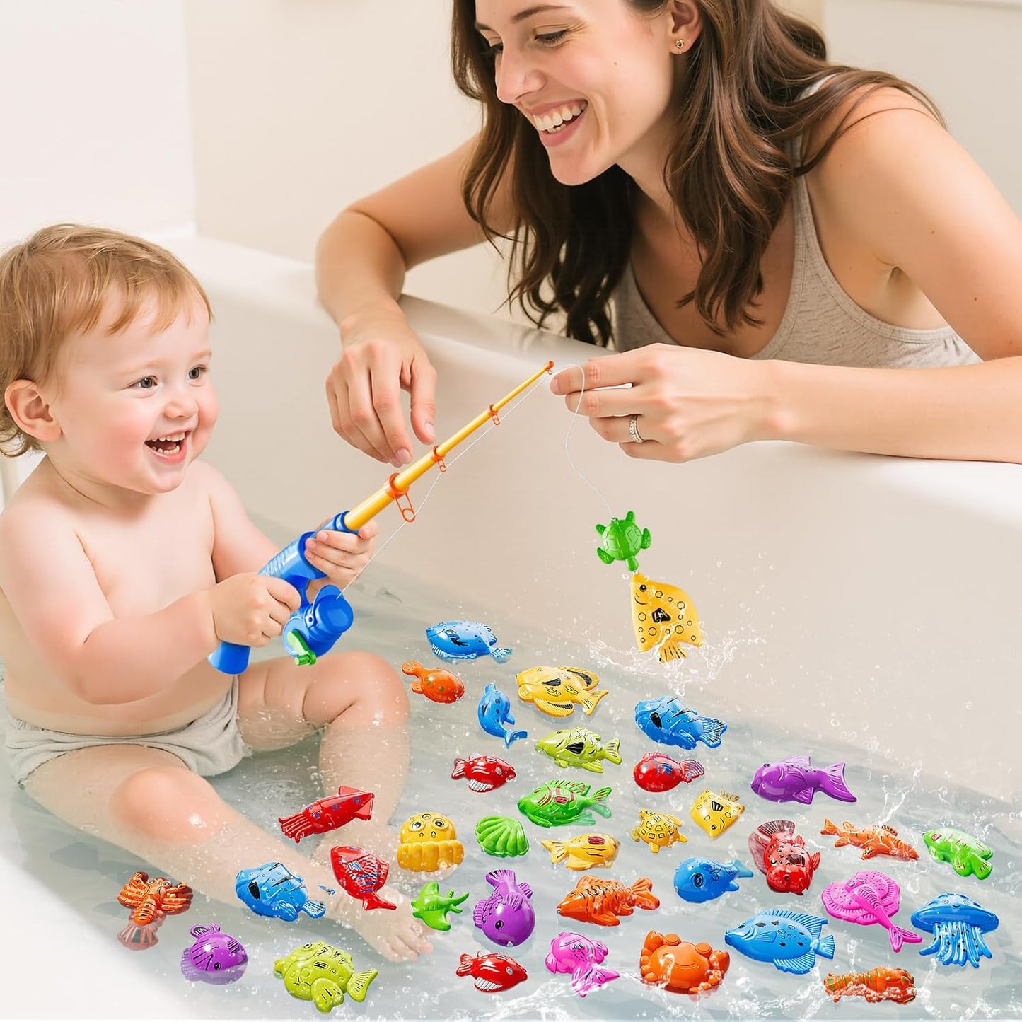 Magnet Fishing Toys Game for Kids 3-5 - Floating Fish Toys with Inflatable Kiddie Pool, Bath for Toddlers, Pole Rod Net, Outdoor Party for Boys Girls Kids Age 3 4 5 6 7 8 Year Old