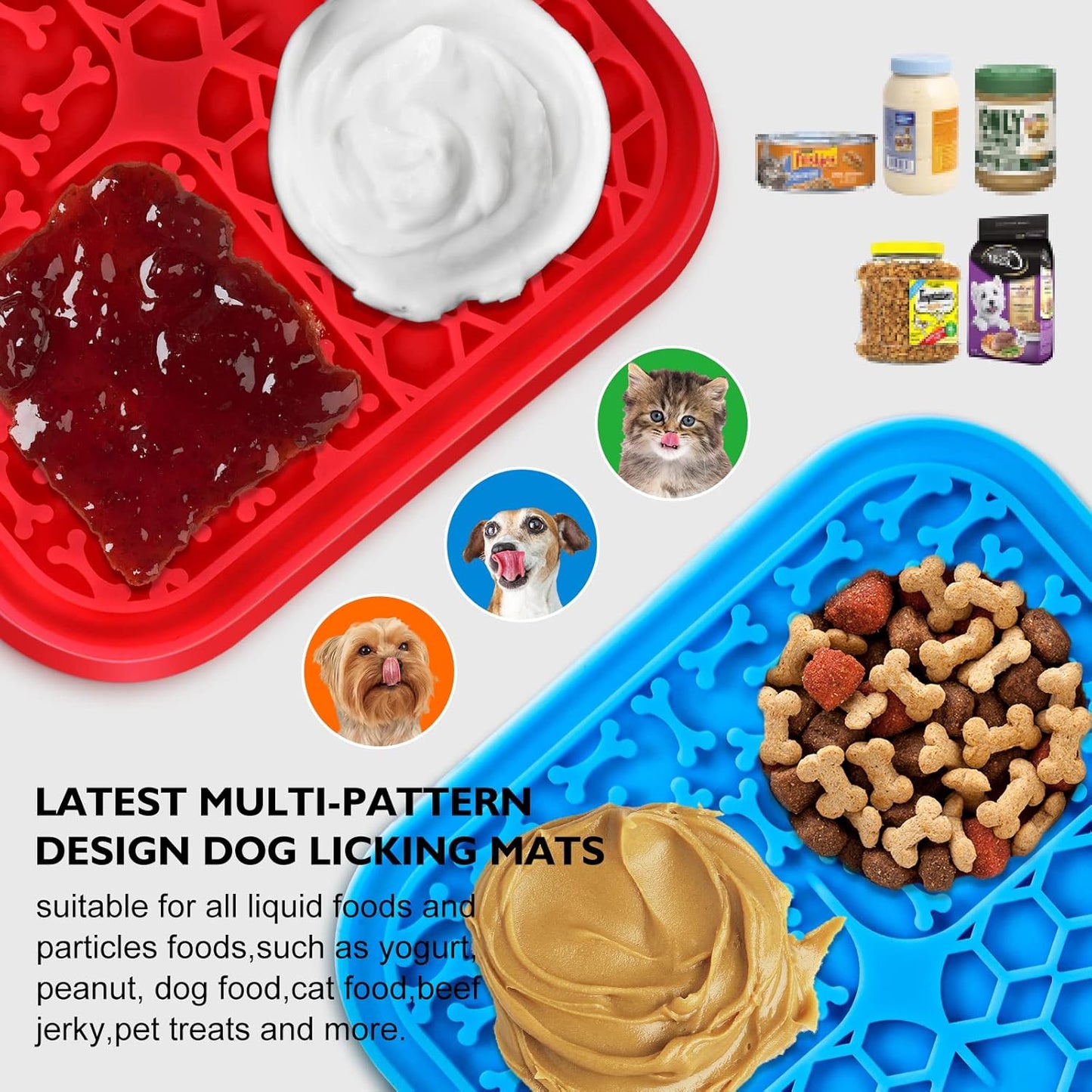 4 Pack Lick Mat for Dogs, Dog Slow Feeder Dowl Mat for Bathing Grooming Nailing Trimming, Food-Grade, Non-Toxic, Licking pad for Dogs and Cats, Puzzle Feeding Mat for Pets