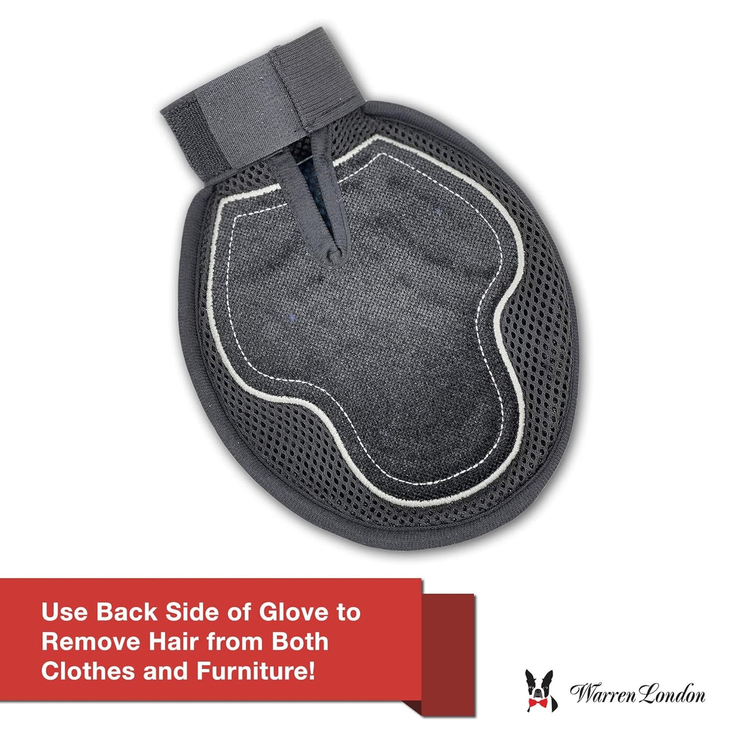 Warren London 2in1 Grooming Glove for Dogs & Cats | Reversible Design Pet Brush with Smooth Side for Clothes & Furniture | Soft Mitten Contours for Comb & Massage