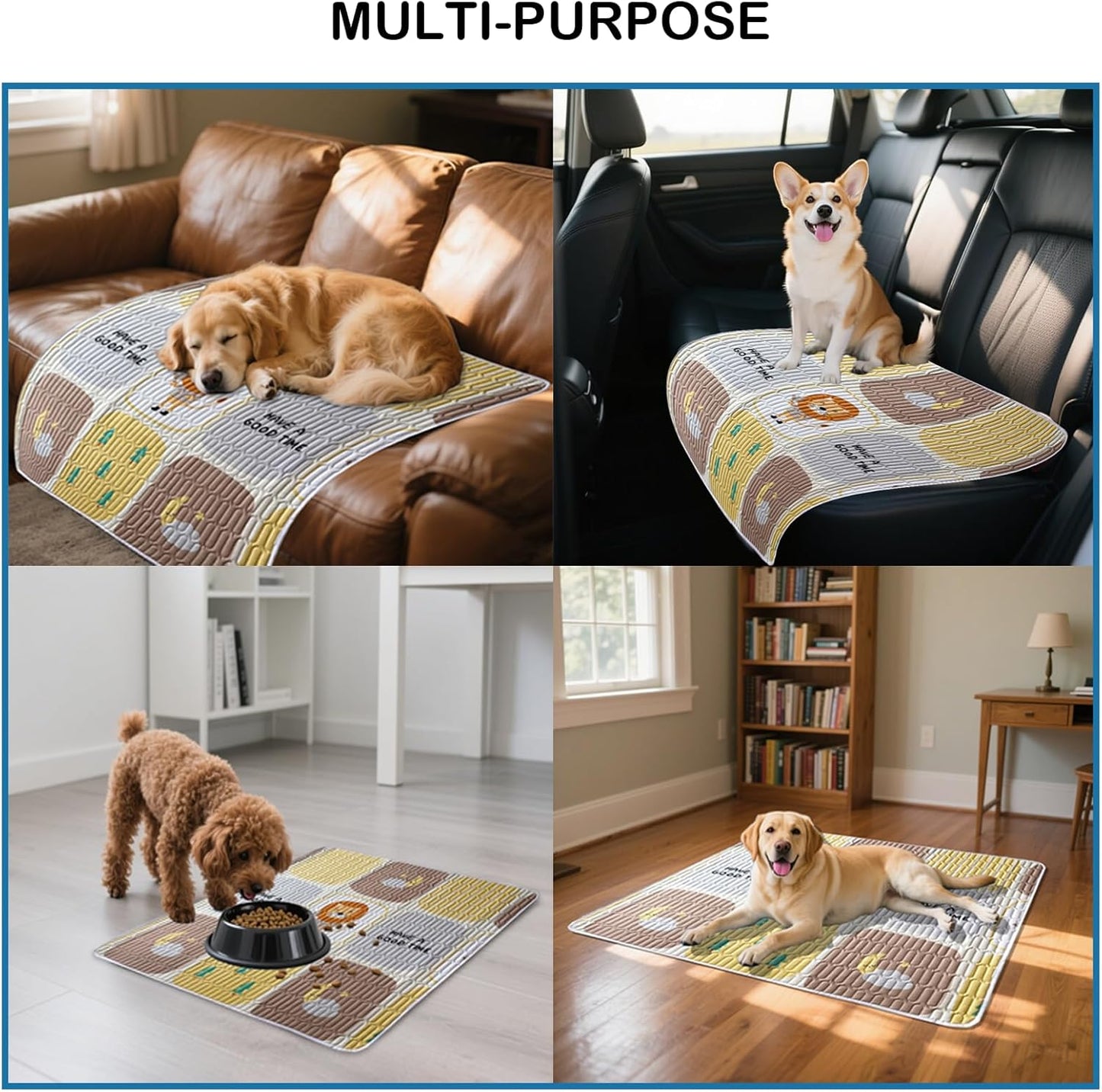 Washable Pee Pads with 4 Clips,39"x39",2-Pack,Quick-Absorbent Leakproof Non-Slip Reusable,for Potty Training&Disabled Dog,Fits 36" 4-Panel Playpens,Beds,Cars&Sofas,(Playpen Not Included)