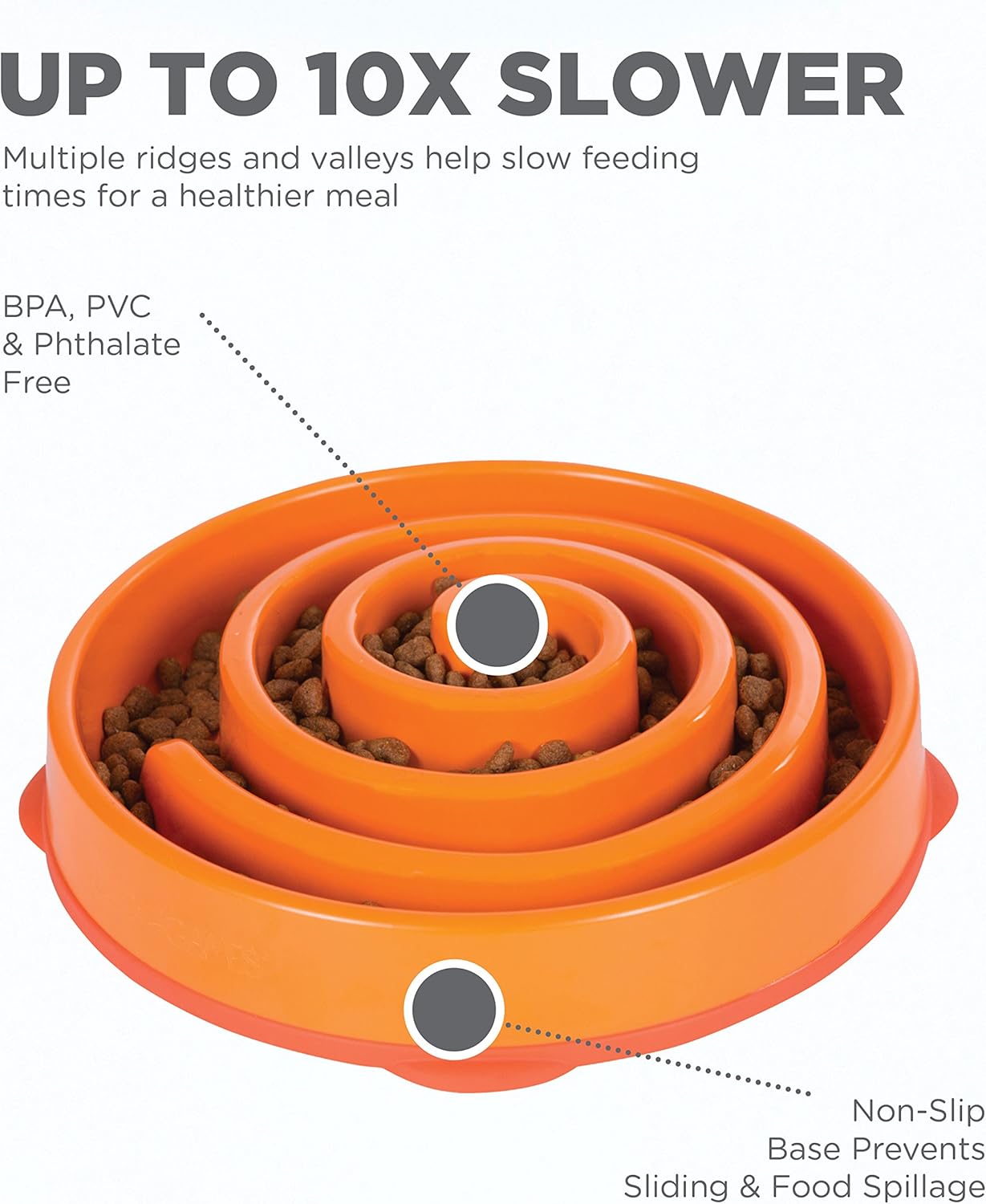 Outward Hound Slow Feeder Dog Bowl & Interactive Puzzle, Large/Regular, Orange