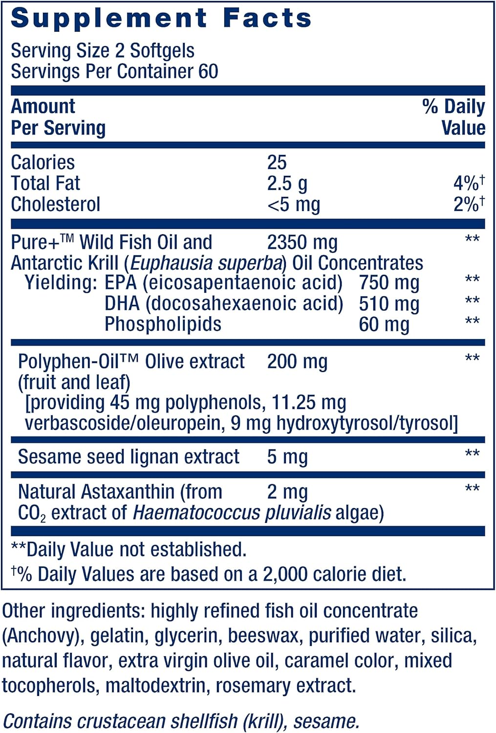 Life Extension Super Omega-3 Plus EPA/DHA Fish Oil, Sesame Lignans, Olive Extract, Krill & Astaxanthin - Heart, Brain & Joint Health Support - Gluten-Free, Non-GMO - 120 Softgels