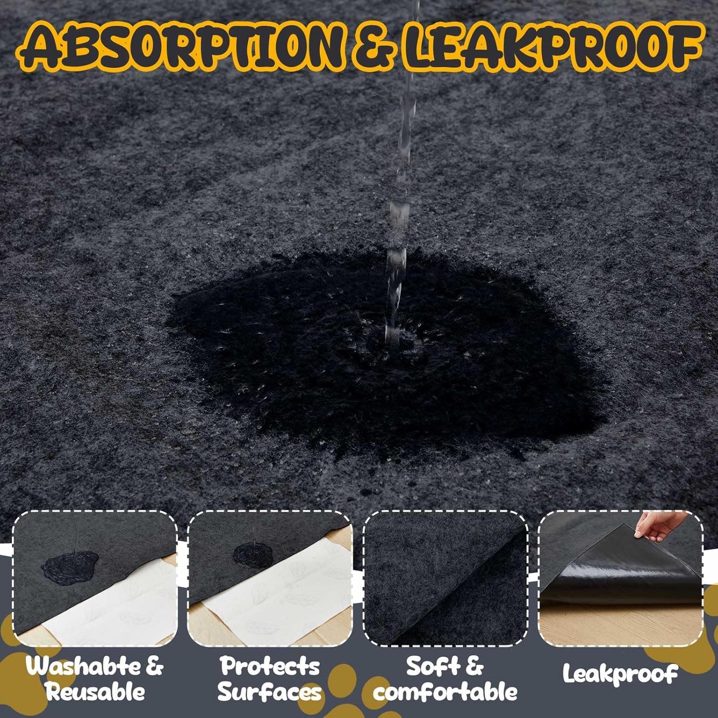 2 Pack Extra Large 60"x74" Reusable Dog Mat Jumbo Waterproof Absorbent Non-Slip Pee Pads Machine Washable Playpen Mat for Training, Whelping, Incontinence, Crate/Kennel Use (Dark Grey)