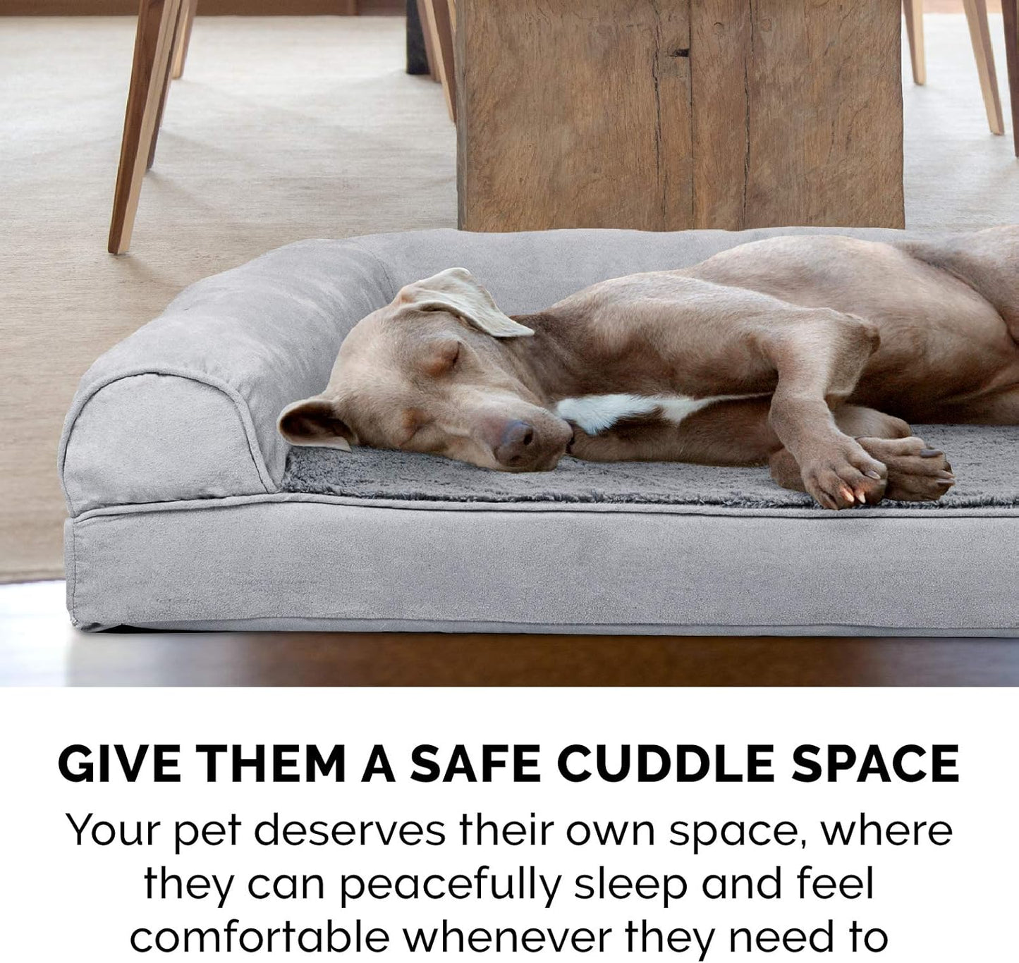 Furhaven Dog Bed Sofa Plush & Suede Sofa - Gray, Large W/Same Size Waterproof Liner