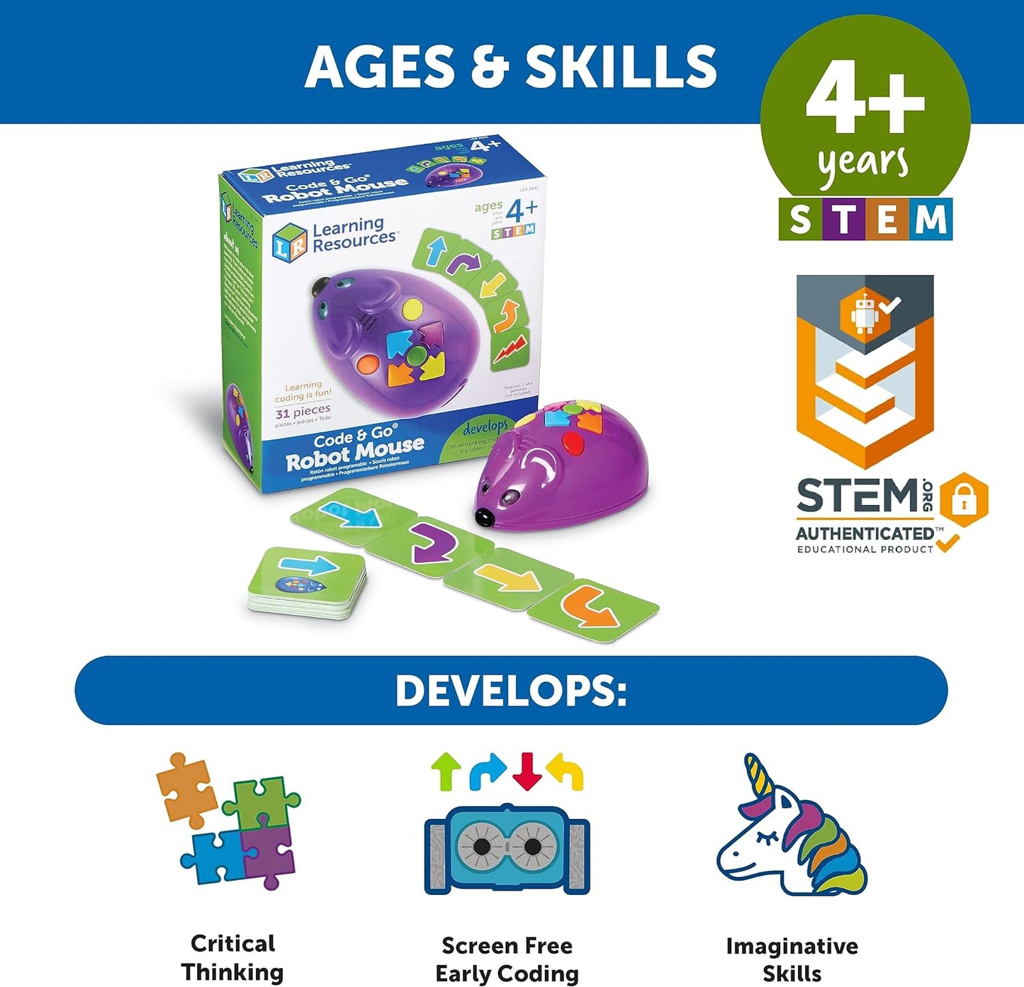 Learning Resources Code & Go Robot Mouse - Toddler STEM Toys, Pet Programmable Games, Screen Free Activities, Robotics Preschool and School, Gifts for Girls And Boys
