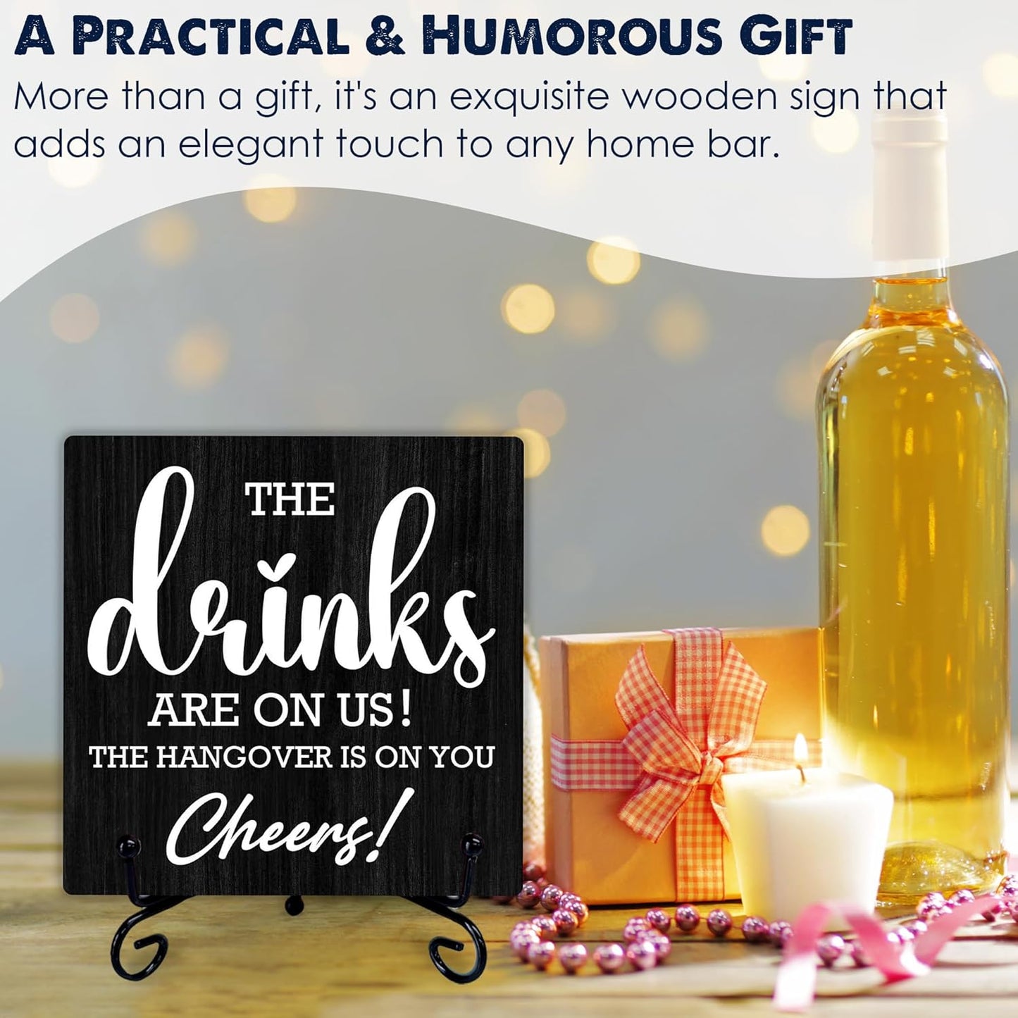 5" Bar Sign, The Drinks Are On Us! Cheers! Bar Table Decoration, Gifts For Colleagues, Bosses And Besties, Bars And Pubs Decorations, Bridal Shower Wedding Shower Decorations And Accessories- A05