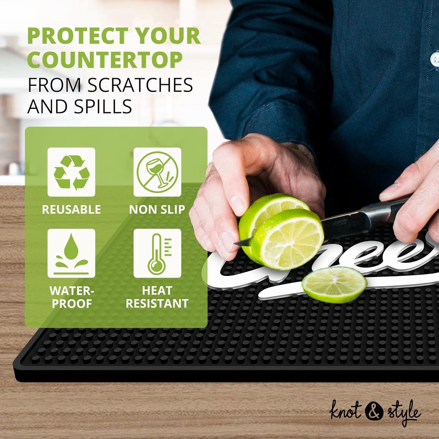 Cheers Bar Mat – Heavy Duty 18"x12" Rubber Bar Mats for Countertop, Non-Slip Bartender & Spill Mat for Home Bar, Cocktail Service & Bar Cart