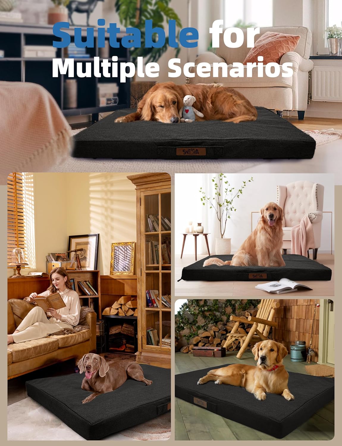 Sytopia 36-Inch Waterproof Orthopedic Dog Bed, L for Giant and Extra Large Dogs, Supports Up to 60 lbs, for Indoor and Outdoor Use, Dark Grey
