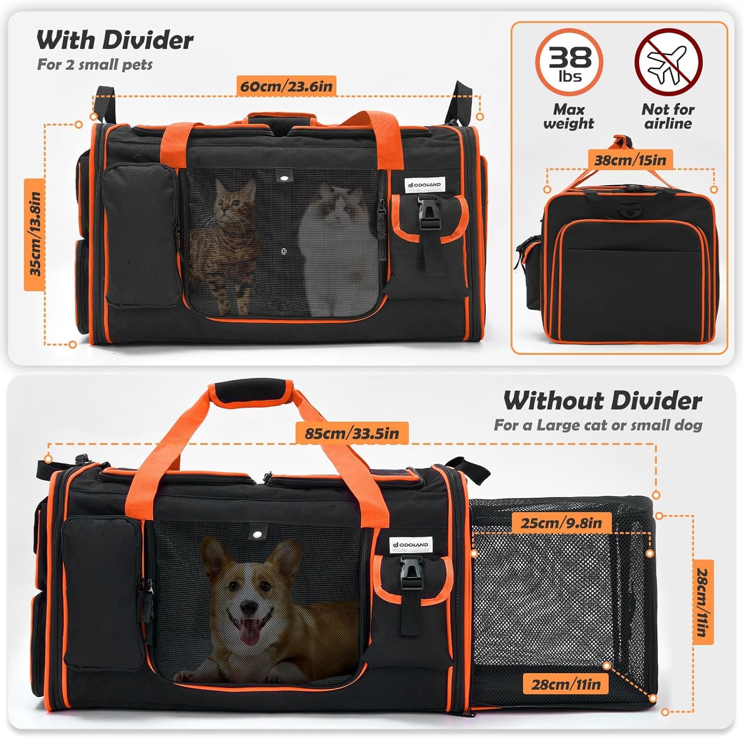 Expandable Extra Large Cat Carrier for 2 Cats with Litter Box for Kitten, Large Cat Small Dog Pet - Collapsible Double Cat Large Pet Carrier for Car Travel Outdoor Camping