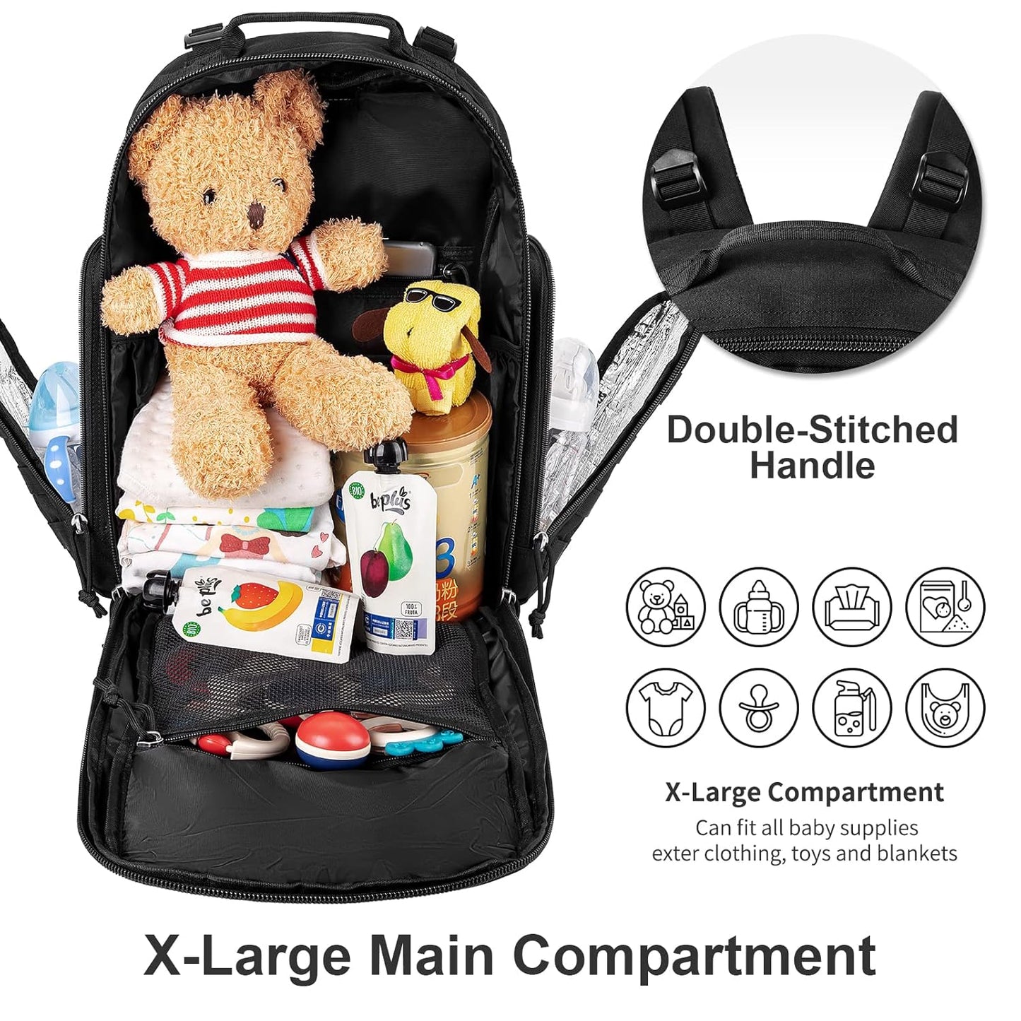 SHARKMOUTH Diaper Bag Backpack for Dad and Mom, Military Molle diaper Pack with Insulated Bottle Holders and Wipe Pocket