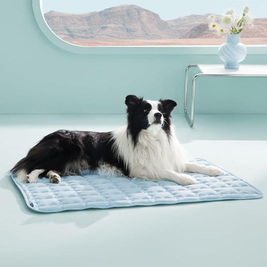 Bedsure Cooling Dog Mat Extra Large, Q-Max>0.5 XL Thin Breathable Cold Crate Pad for Pet, Portable Washable Kennel Bed for Summer Active Dog with Chill Soothing Fabric to Rapid Cooling, 41x28, Blue