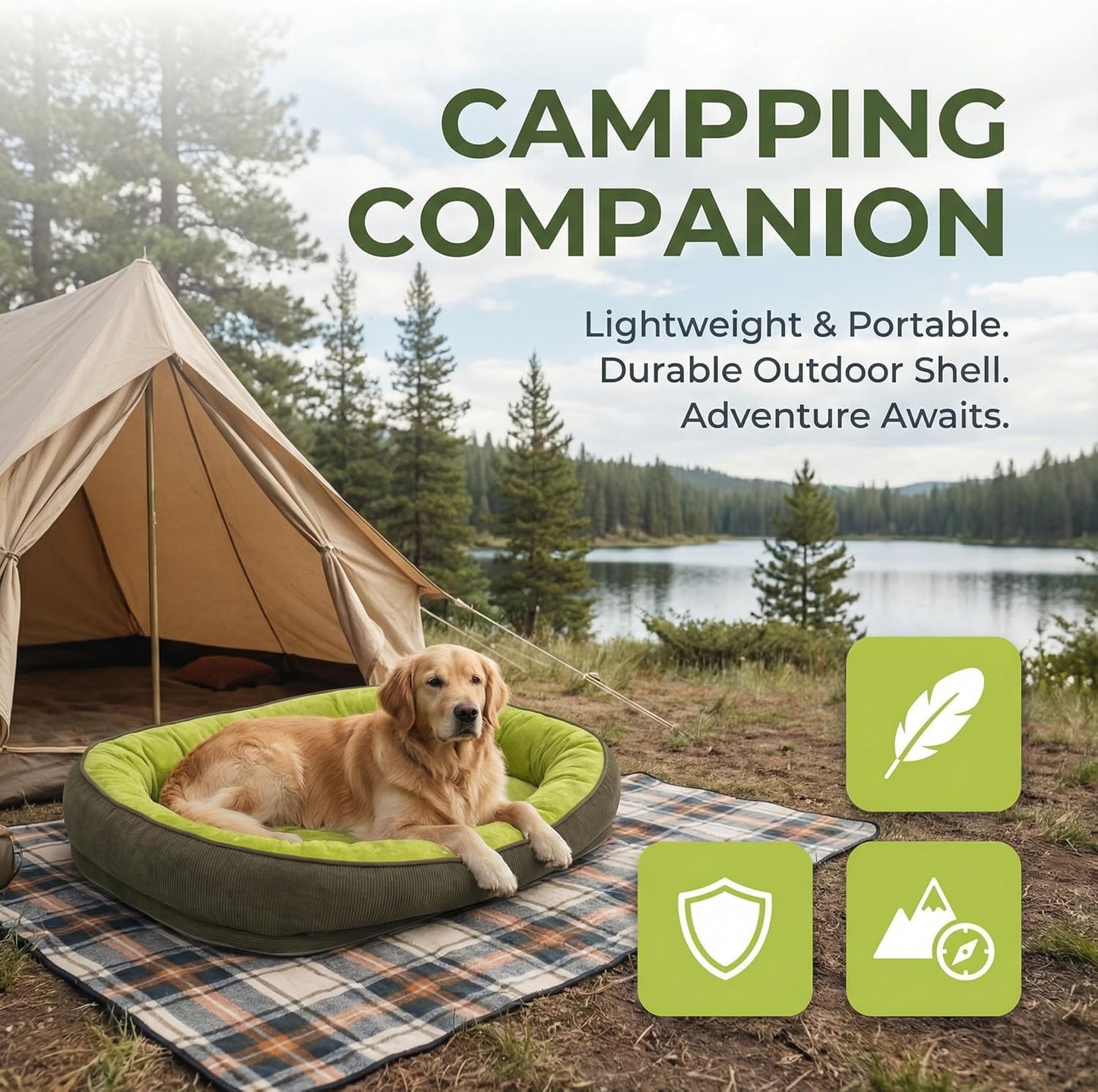 Calming Dog Bed for Medium Dogs 26"x18" - Orthopedic Washable Pet Bed with Anti-Slip Bottom, Indoor Soft Cat Bed with Removable Cover (Lime Green)