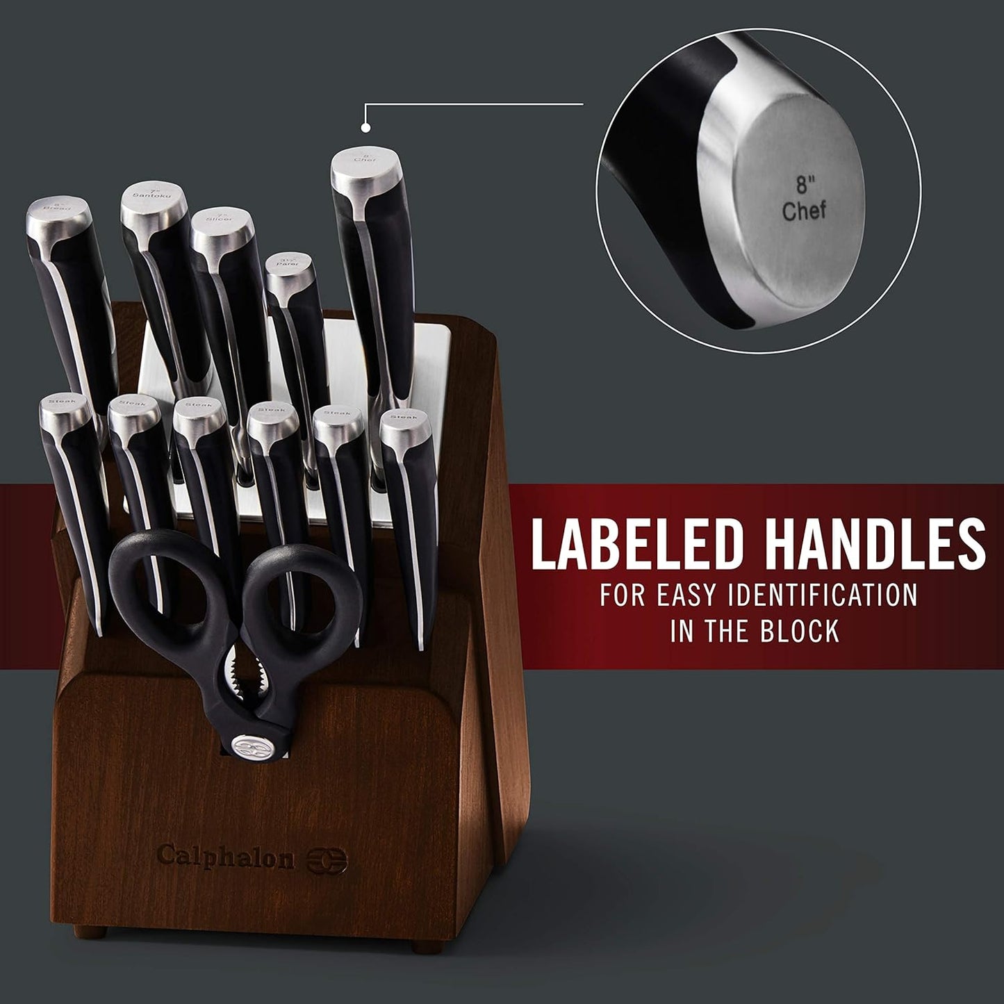 Calphalon Kitchen Knife Set with Self-Sharpening Block, 13-Piece NonStick Knives