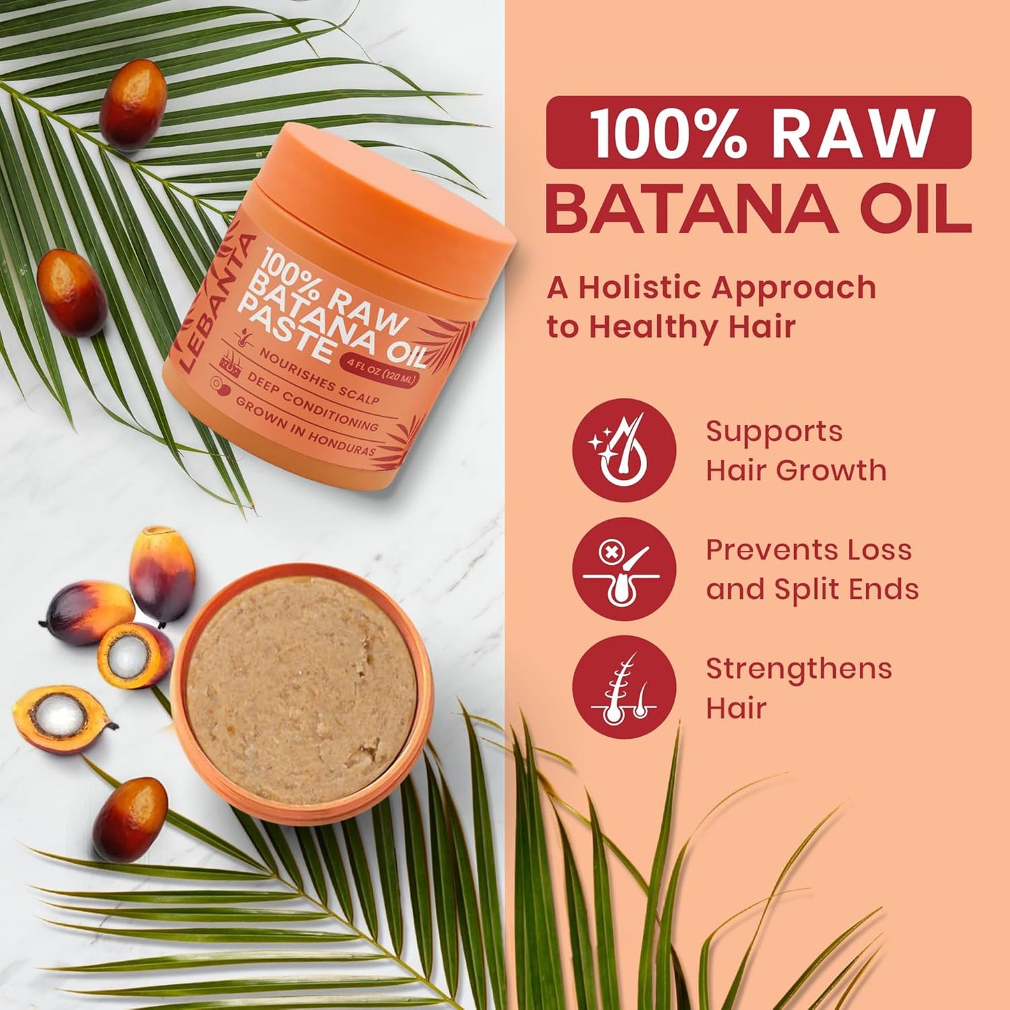 Raw Batana Oil for Hair Growth - 100% Pure, Organic 4oz Batana from Honduras for Thick and Strong Natural Hair - Dr. Sebi Unrefined Cold Pressed Cosmetic Scalp Mask Gifts for Women (1 Pack)