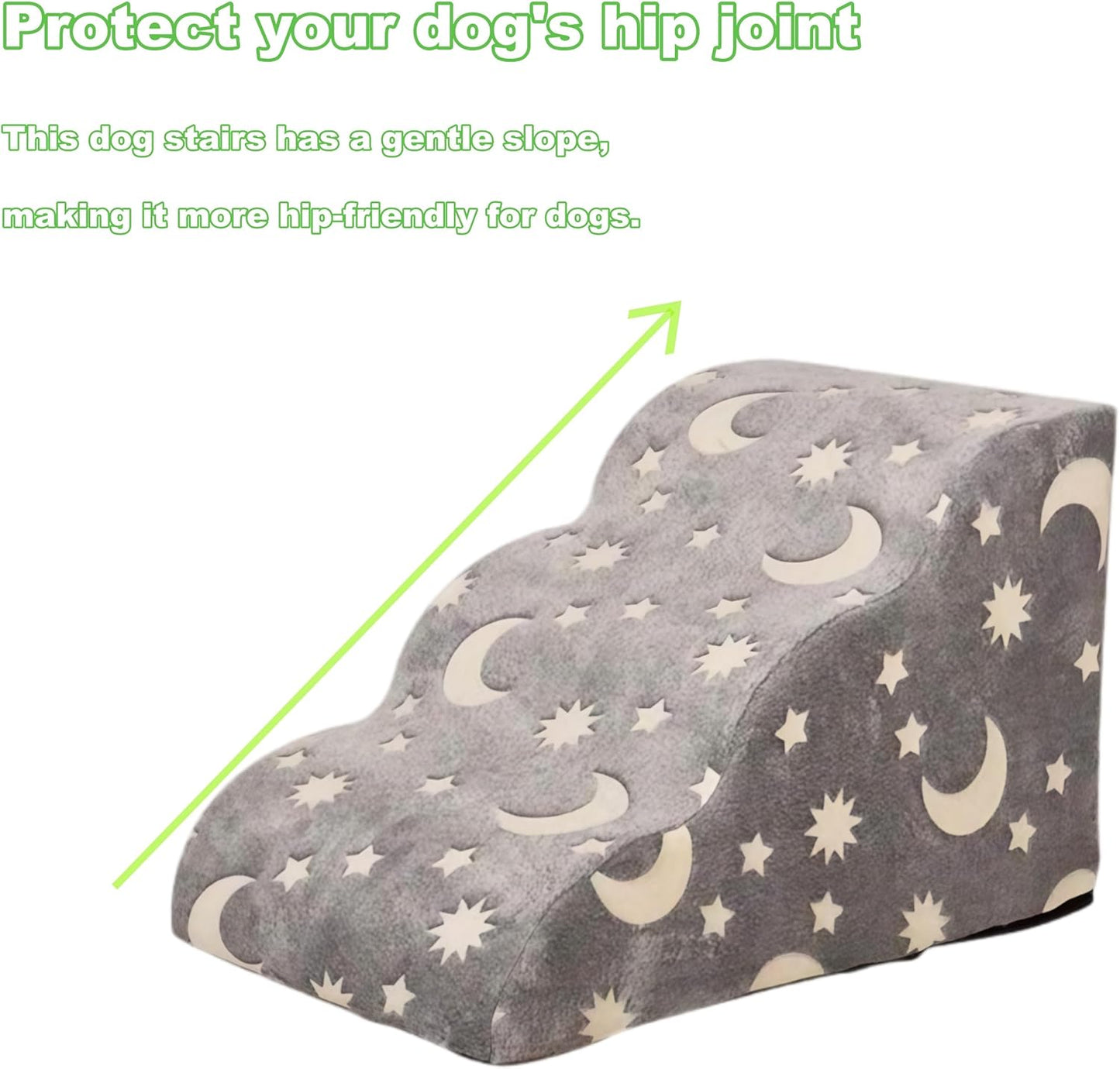 Dog Cat Stairs, Non-Slip Stable Indoor Glow in The Dark Dog Steps, Small Medium Large Pet 3-Step Ramp for Bed, Couch, Height 16"