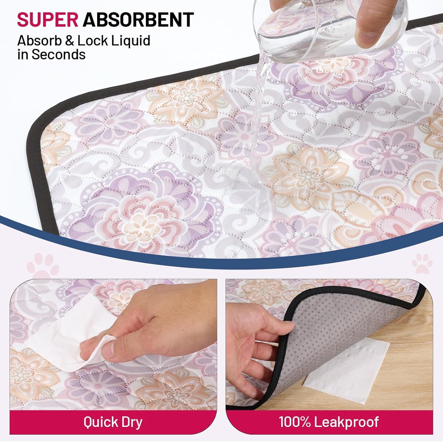 Washable Dog Pee Pads - Absorbent Reusable Puppy Training Pads, Waterproof Leak - Proof & Non - Slip for Crate Whelping Potty Training 24x18 (Pack of 2)