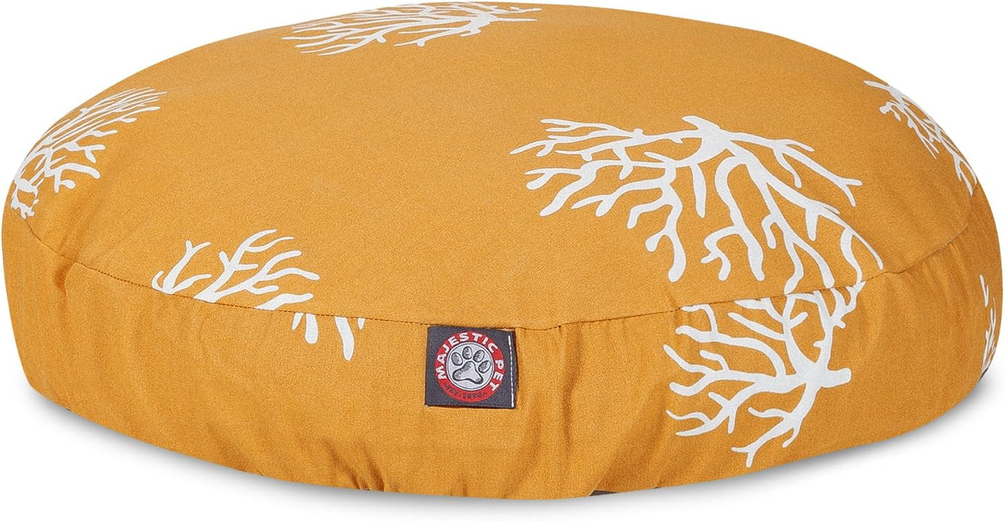 Yellow Coral Medium Round Indoor Outdoor Pet Dog Bed With Removable Washable Cover By Majestic Pet Products