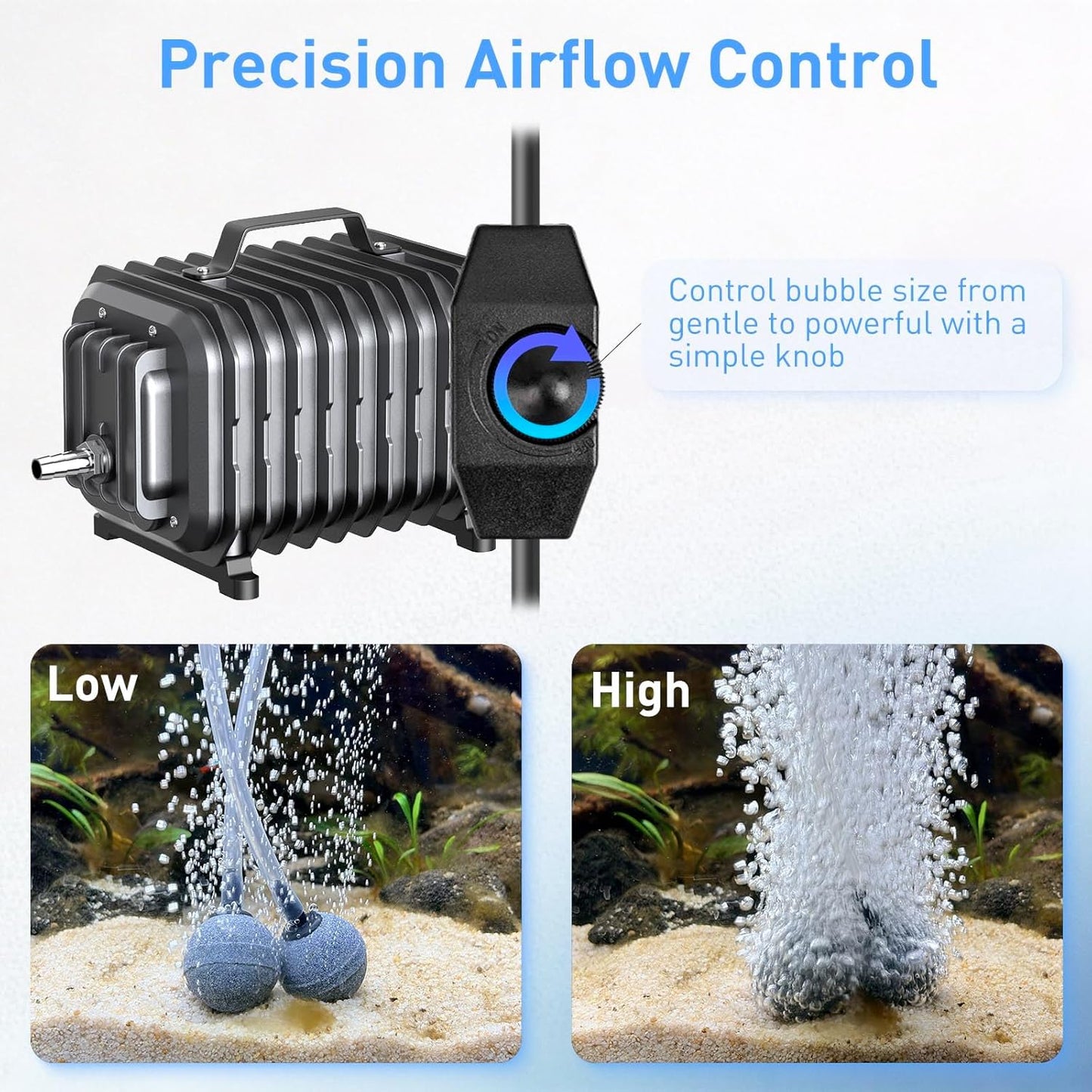 317GPH Aquarium Air Pump, Adjustable Quiet Fish Tank Bubbler, Commercial Air Pump with Completely Accessories, Oxygen Aerator Pump for Aquariums, Ponds, Hydroponics