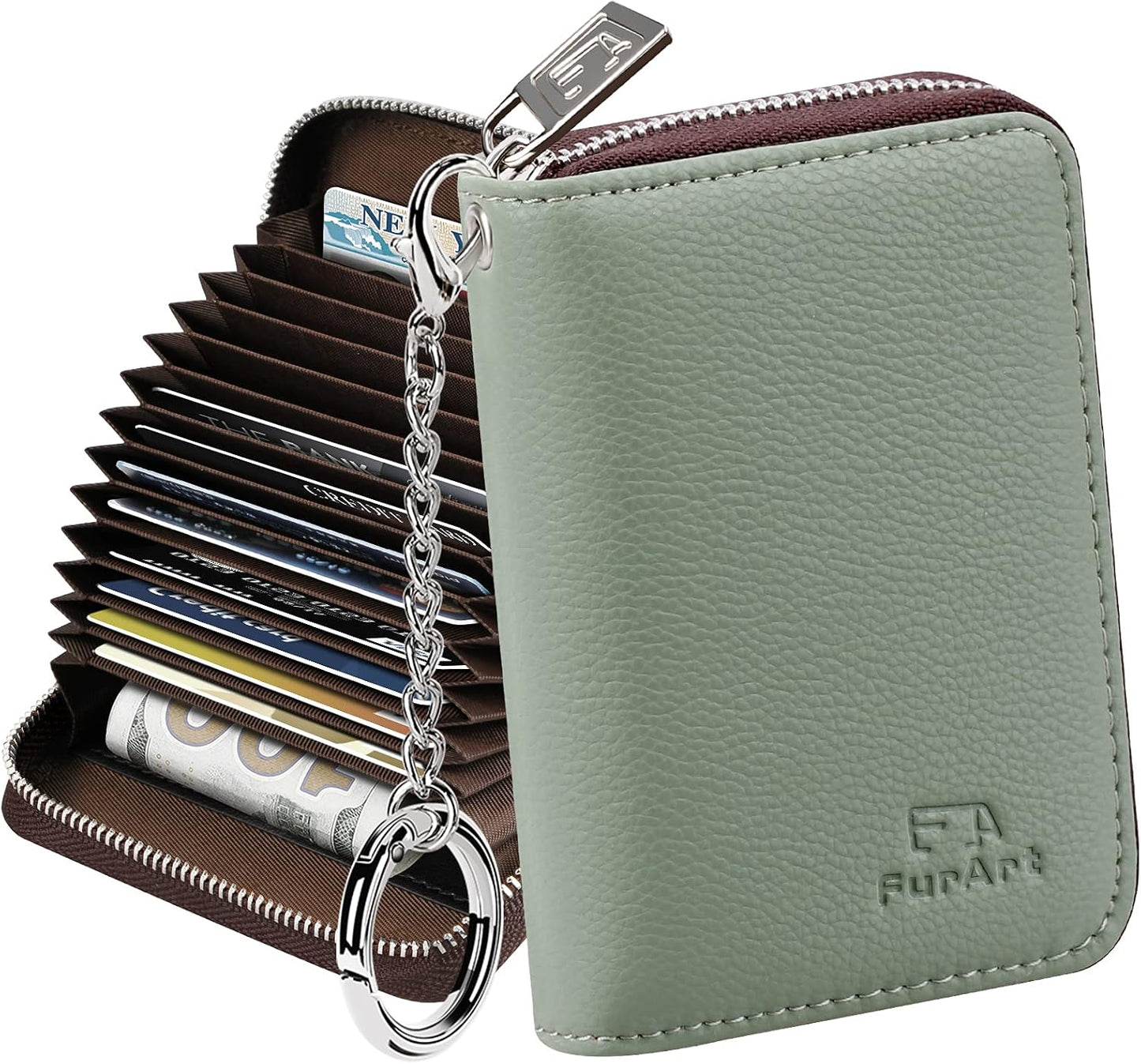 FurArt Zipper Wallet Women, RFID Blocking Credit Card Wallet, Business Card Holder, Compact Size KeyChain Wallet