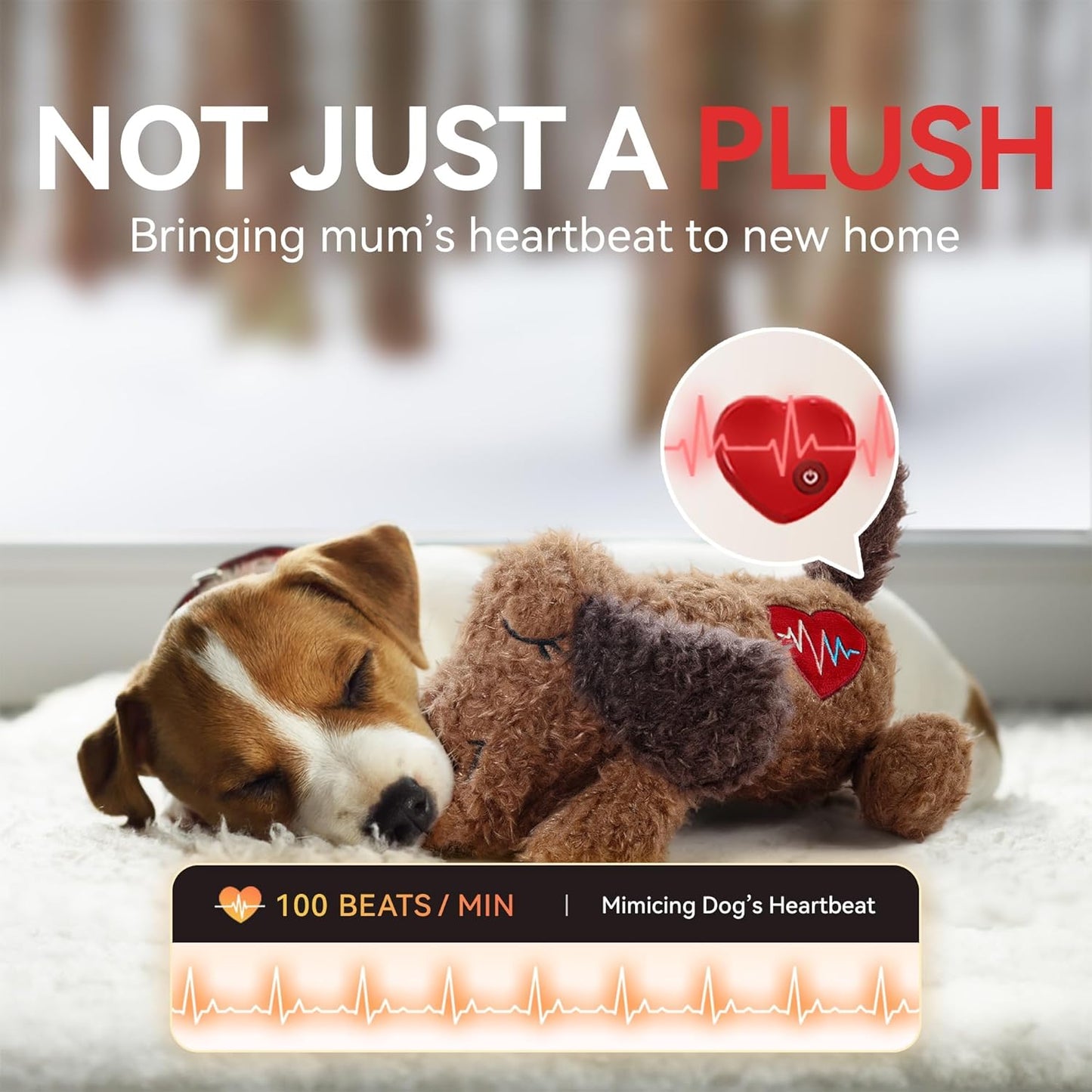 ALL FOR PAWS Heartbeat Dog Toy for Puppy, Snuggling Plush Toy for Dogs Anxiety Relief & Sleep Aid, Stuffed Dogs Toy for Puppy Behavioral Training, Brown Dog