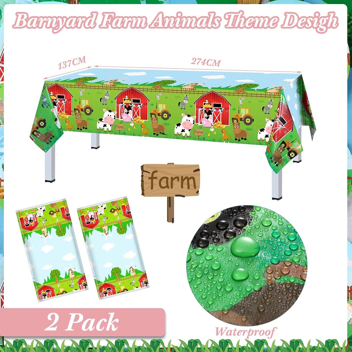 Pajean 171 Pcs Farm Animals Birthday Party Supplies, 24 Guests Barnyard Theme Disposable Tableware Set, Includes Banner, Tablecloth, Plates, Cups, Napkins, Cutlery for Baby Shower, Summer Picnic