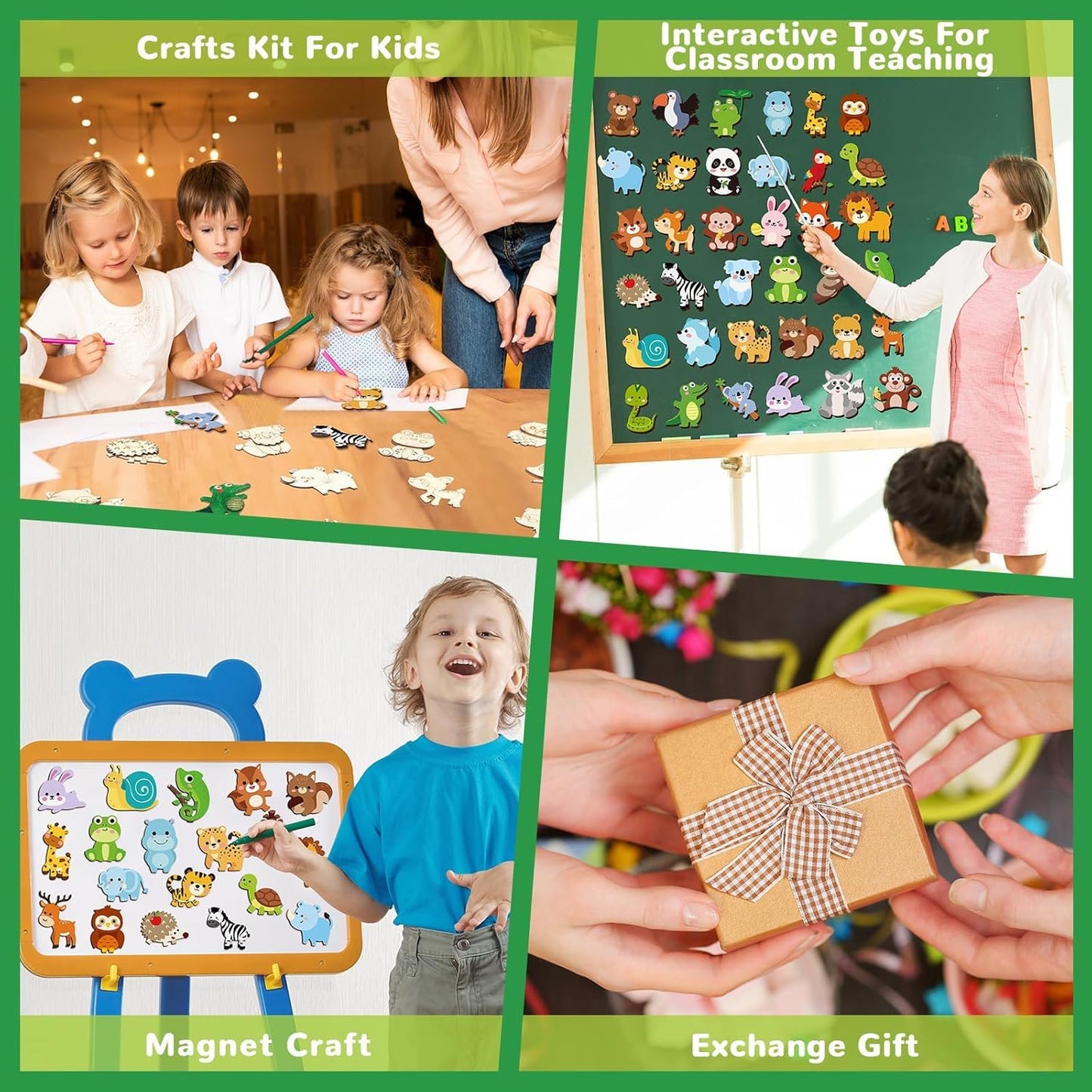 gisgfim 36Pcs Wooden Magnet Painting Craft Kit DIY Wooden Magnets Coloring Arts Crafts for Kids Ages 4-8 8-12 for Birthday Party Gifts Toys Jungle Animal Creativity Supplies Party Favors