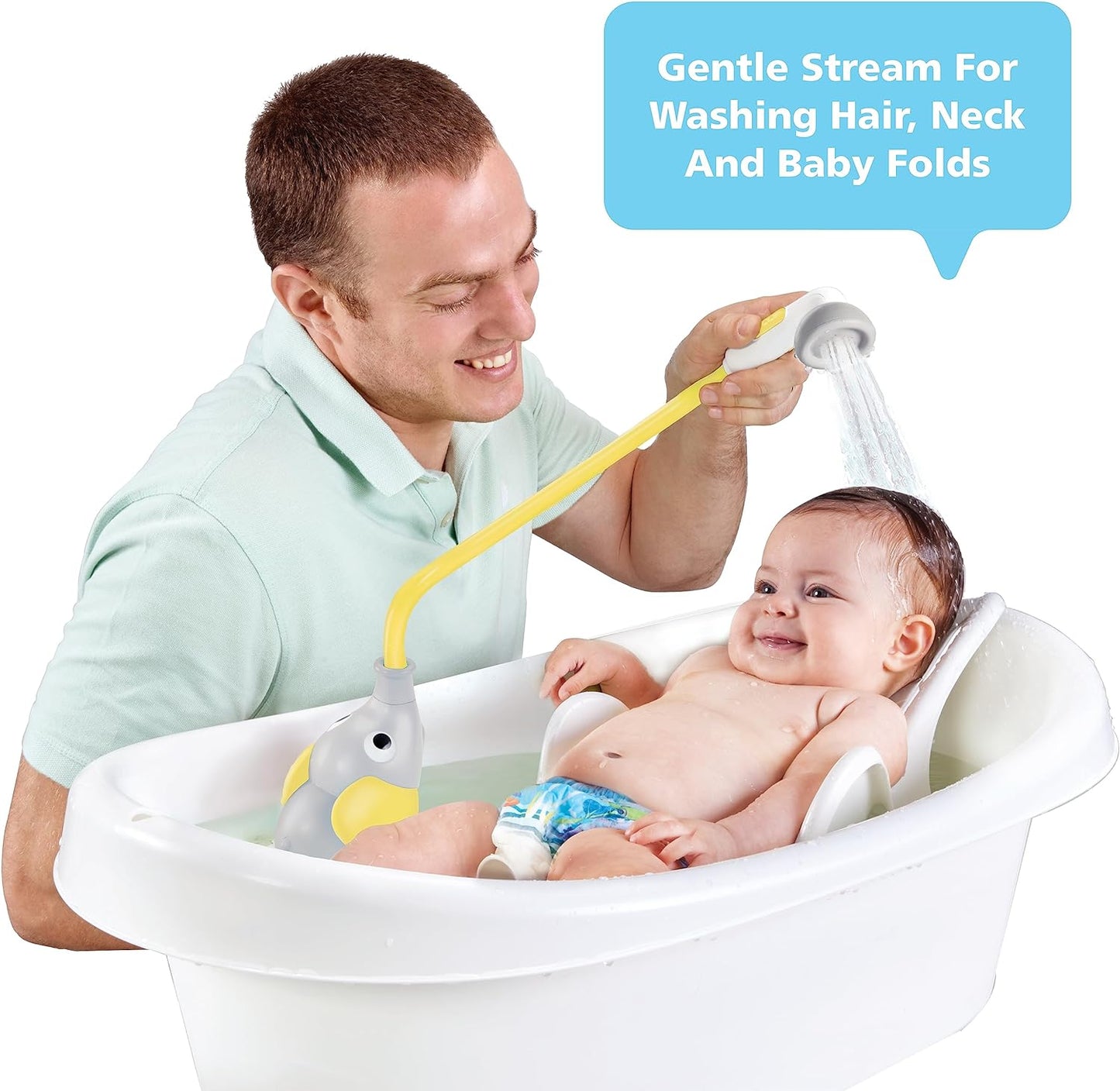 Yookidoo Baby Bath Shower Head - Elephant Water Pump and Trunk Spout Sprayer and Rinser-Control Water Flow from 2 Knobs Baby Bath Time Essentials for Newborn Babies in Tub Or Sink (Yellow)
