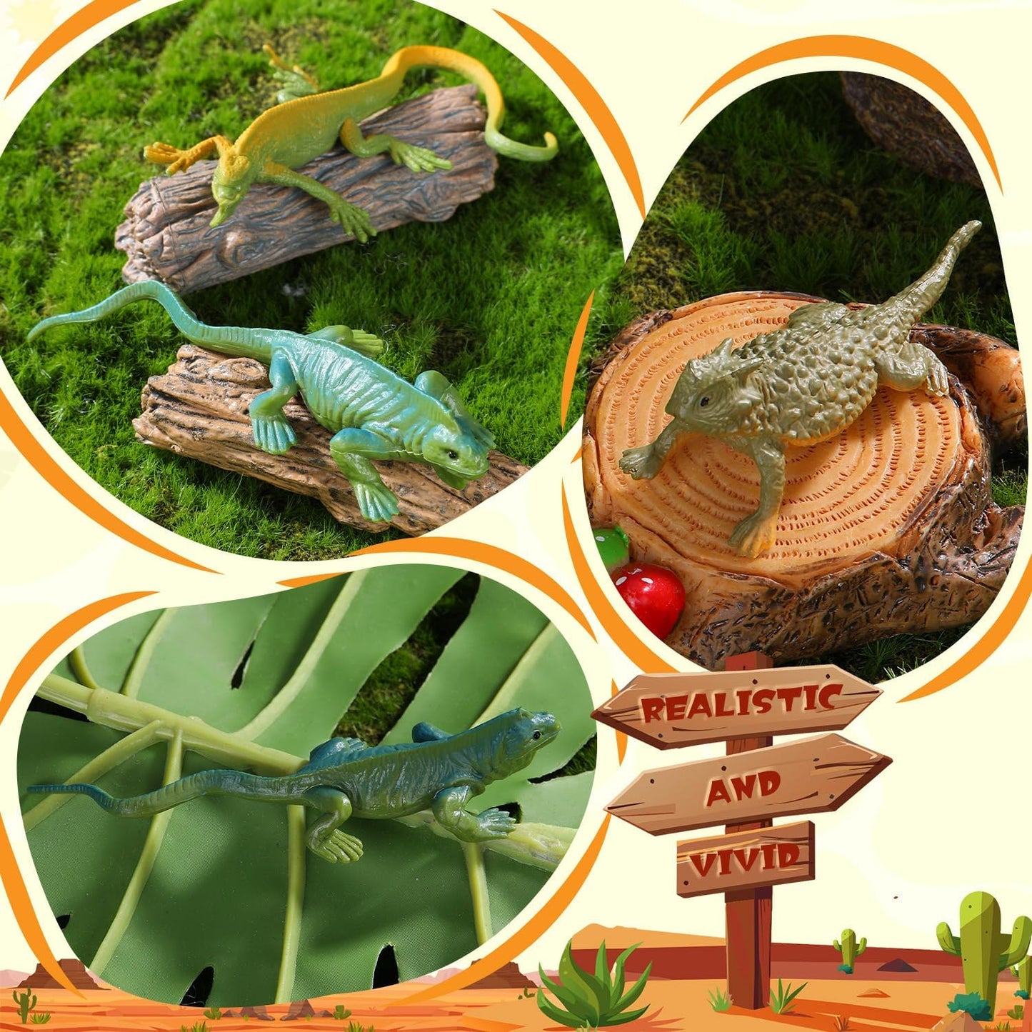 32 Pcs Desert Animal Figurines Set,Desert Diorama Supplies Playset Camel Fox Rattlesnake Lizard Tree Cactus Desert Decor for Kids Cake Toppers Party Favors School Projects Educational Learning