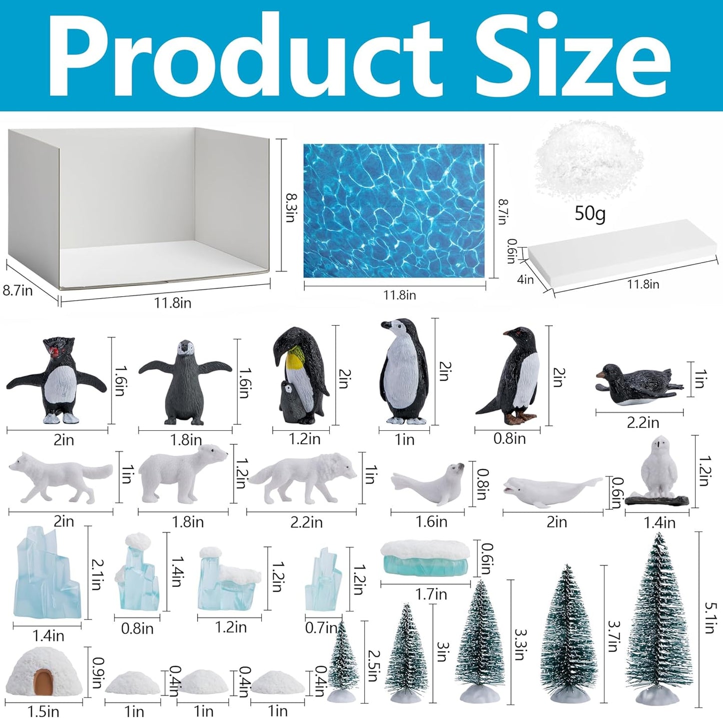 codree 30 Pcs Arctic Animals Habitat Diorama Project Set, Arctic Diorama Box Kit Figurine Toys Model, Polar Bear Penguin Animals Figurines Diorama Supplies for DIY Crafts Gifts School Project