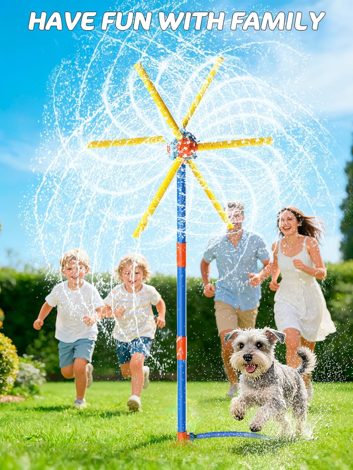 59" Windmill Water Sprinkler for Kids Summer Toys, 360° Spinning Splash Water Toy, Upgraded Double Sided with 6 Blades, Outdoor Backyard Games Summer Fun for Boys Girls Dogs & Garden Watering