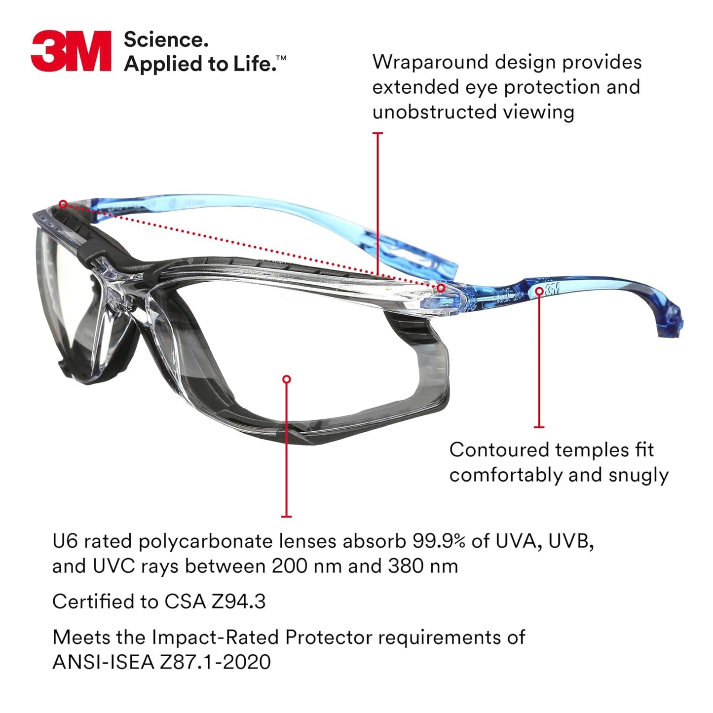 3M Safety Glasses, Virtua CCS and Virtua Sport CCS 2-Pack, Anti-Fog, Clear Lens, ANSI Z87, Corded Ear Plug Control System, Removable Foam Gasket