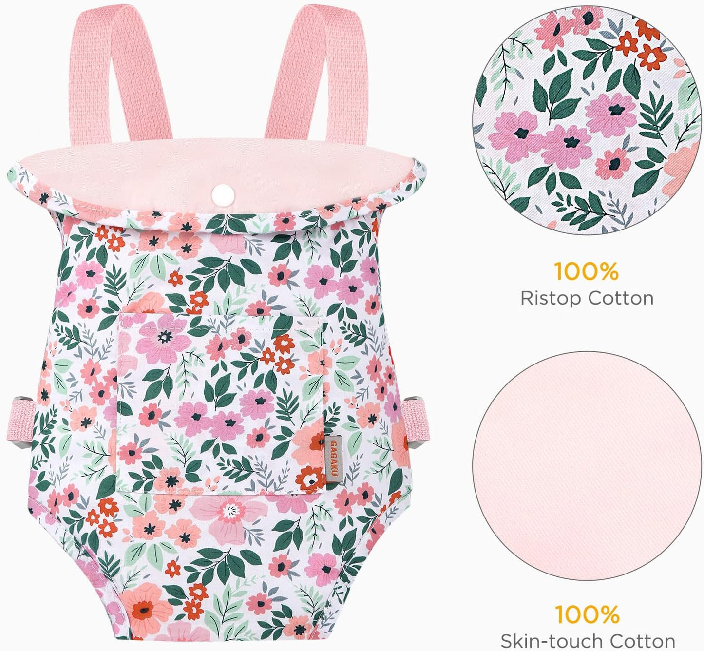 GAGAKU Baby Doll Carrier for Toddlers Doll Carrier for Little Girls Toy Baby Carrier for Kids Reborn Baby Doll Accessories - Pink (Leaf)