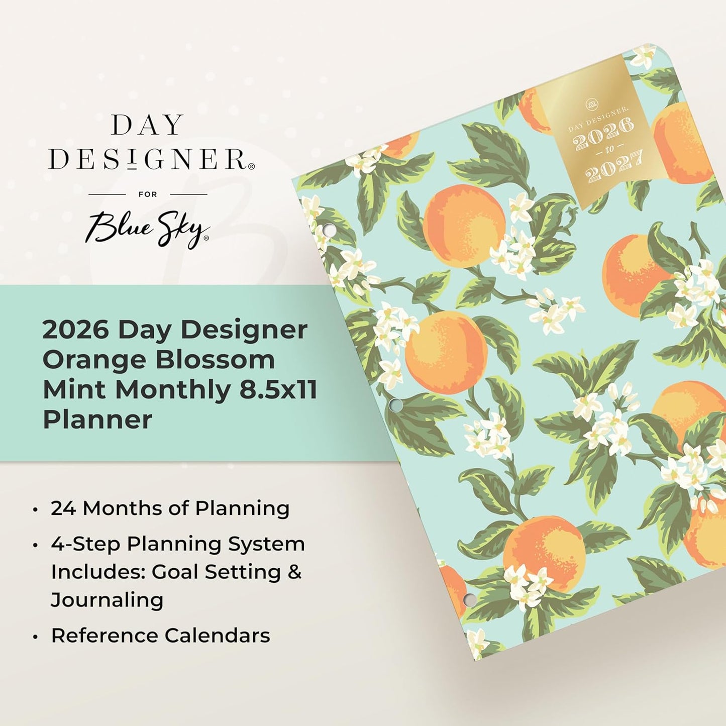 Blue Sky Day Designer 24 Month 2026 Monthly Planner Calendar, January 2026 - December 2027, 8.5" x 11", Flexible Cover, Stapled Binding, Orange Blossom Mint