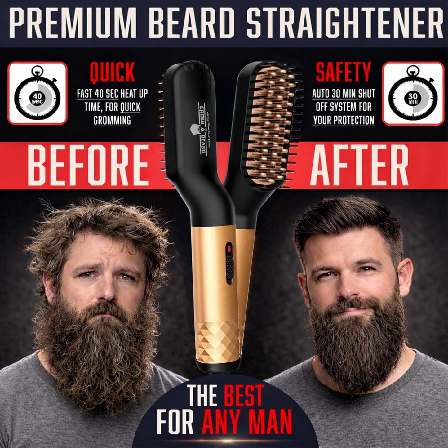 Beard Straightener Grooming Kit for Men, Beard Growth Kit, Wash, Brush & Comb, Unscented Growth Oil, All Natural Sandalwood Balm, Conditioner, Razor & Scissors, Great Gift Idea for Men's (Bamboo)
