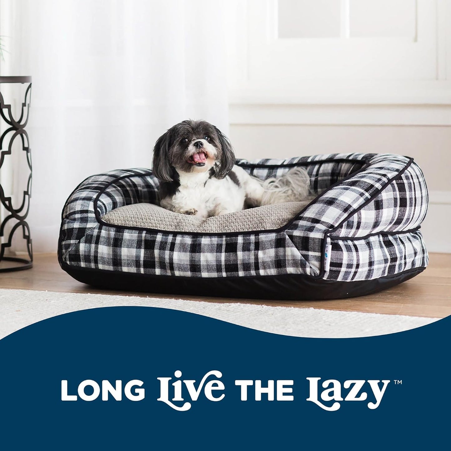 La-Z-Boy Petmate 터커 소파 베드 중형견 침대 스펜서 격자 무늬 83.8 x 76.2cm(33 x 30인치) 최대 22.7kg(50파운드) 강아지용 내구성 있는 탈착식 세탁 가능한 커버