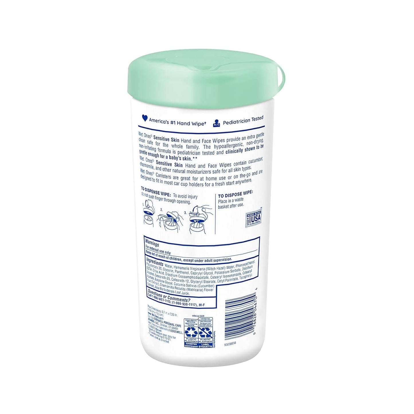 Wet Ones Hand and Face Wipes for Sensitive Skin, Unscented | Wet Ones Sensitive Skin Wipes for Hands and Face, 40 ct. Canister