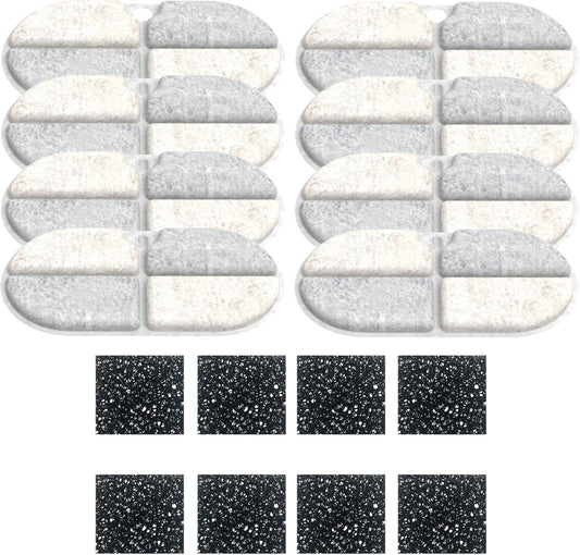 Cat Water Fountain Filters, PLWF002 Replacment Filter Compatible with Pet Water Fountain, 8 Pack with 8 Filter Sponges