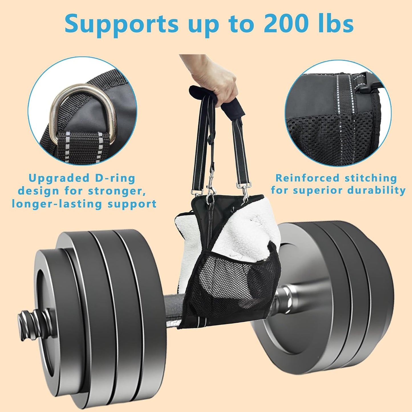 Dual-use Dog Lift Rehab Hareness Canine Sling for Large Pooch Rear Legs and Hip Support,Adjustable and Soft Brace Strap for After ACL Surgery, Helps Senior, Injured and Disabled K9.