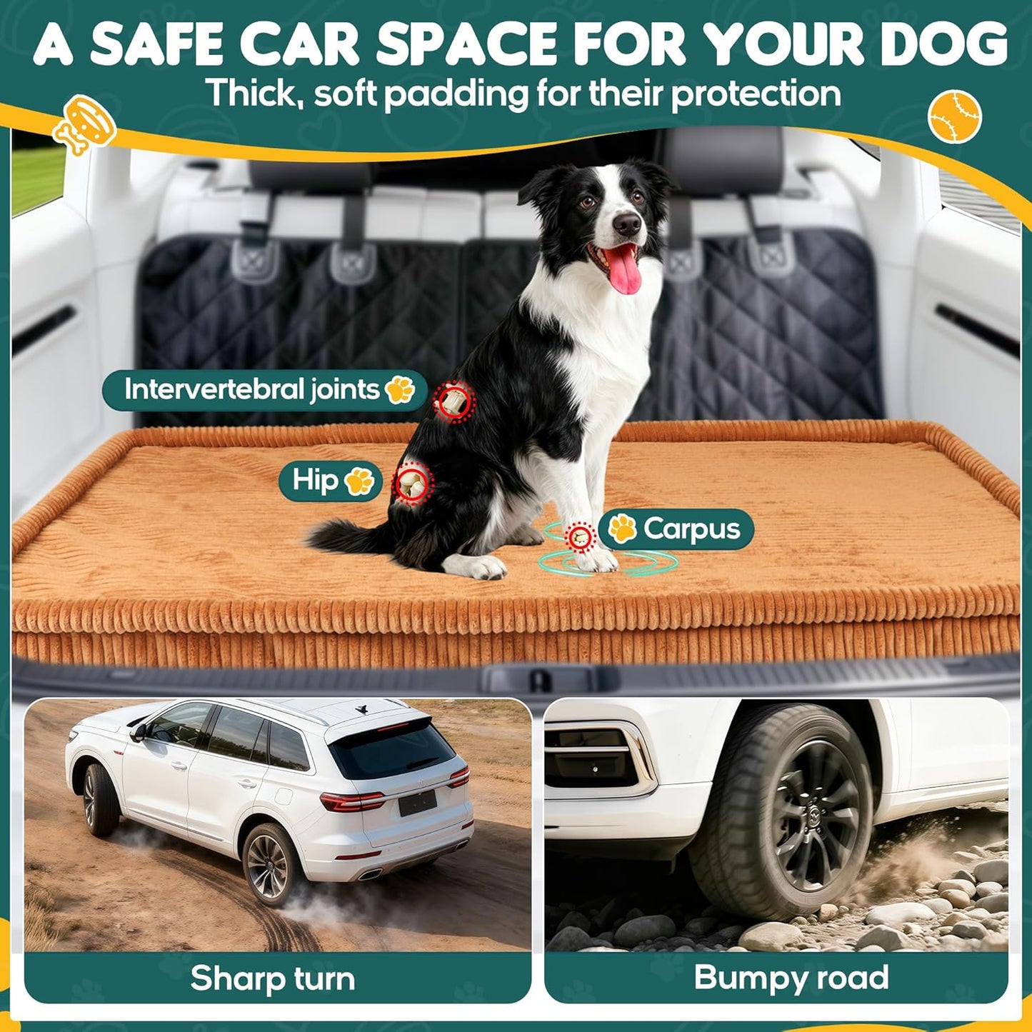 Dog Car Bed, Non-Slip Backseat Extender Pet Mat, Removable Washable Dog Bed for SUVs, Sedans & Trucks, Anti-Slip Travel Bed for Dogs, Easy Clean & Scratch-Proof & Comfort Brown (50"×24.6")