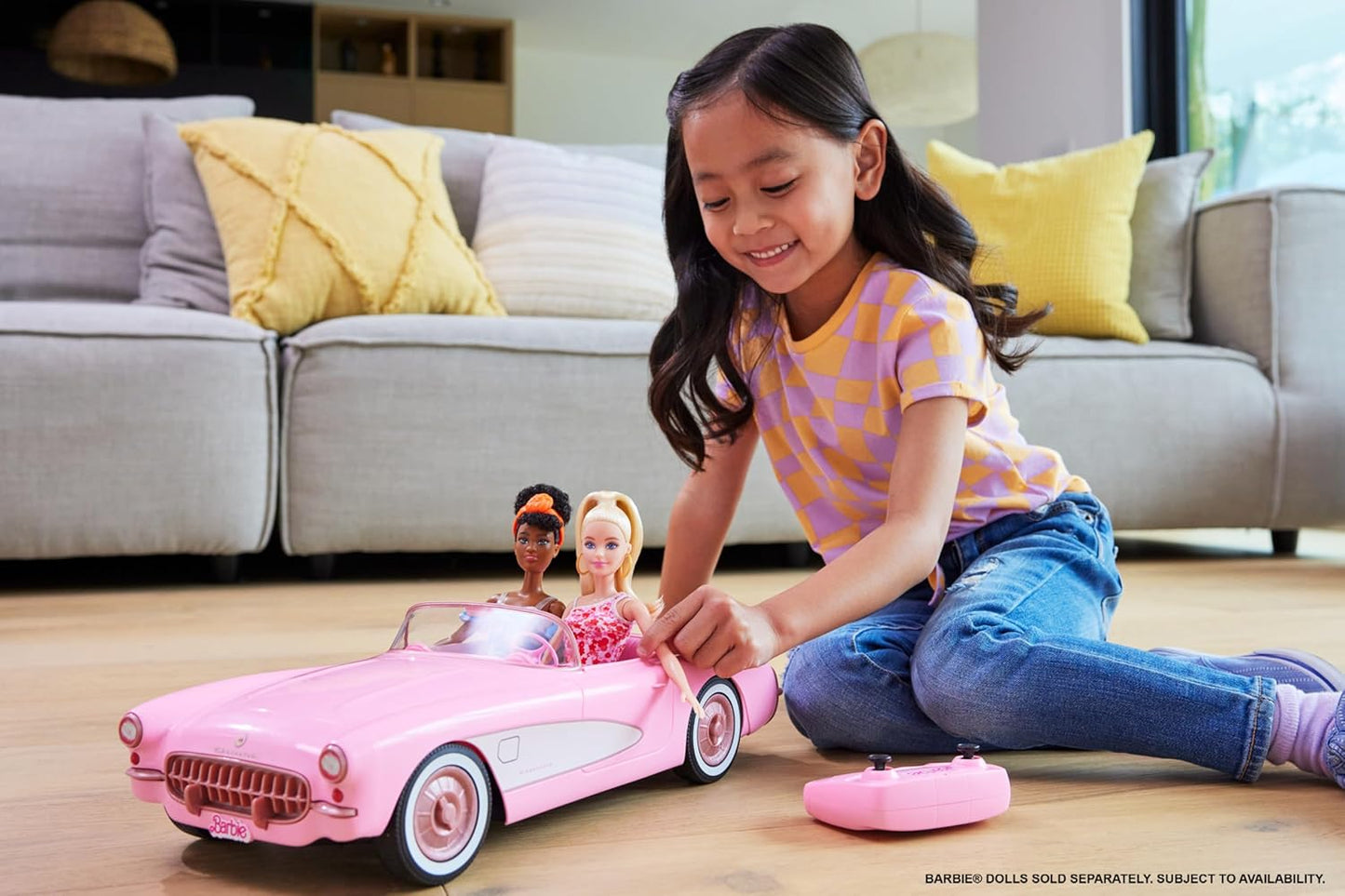 Barbie Hot Wheels RC Corvette from the Movie, Full-Function Remote-Control Toy Car Holds 2 Dolls